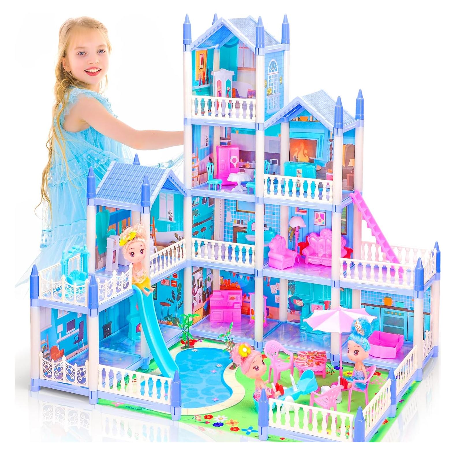 Casa de Muñecas 4 Pisos AmiDear con Muebles y Tobogán