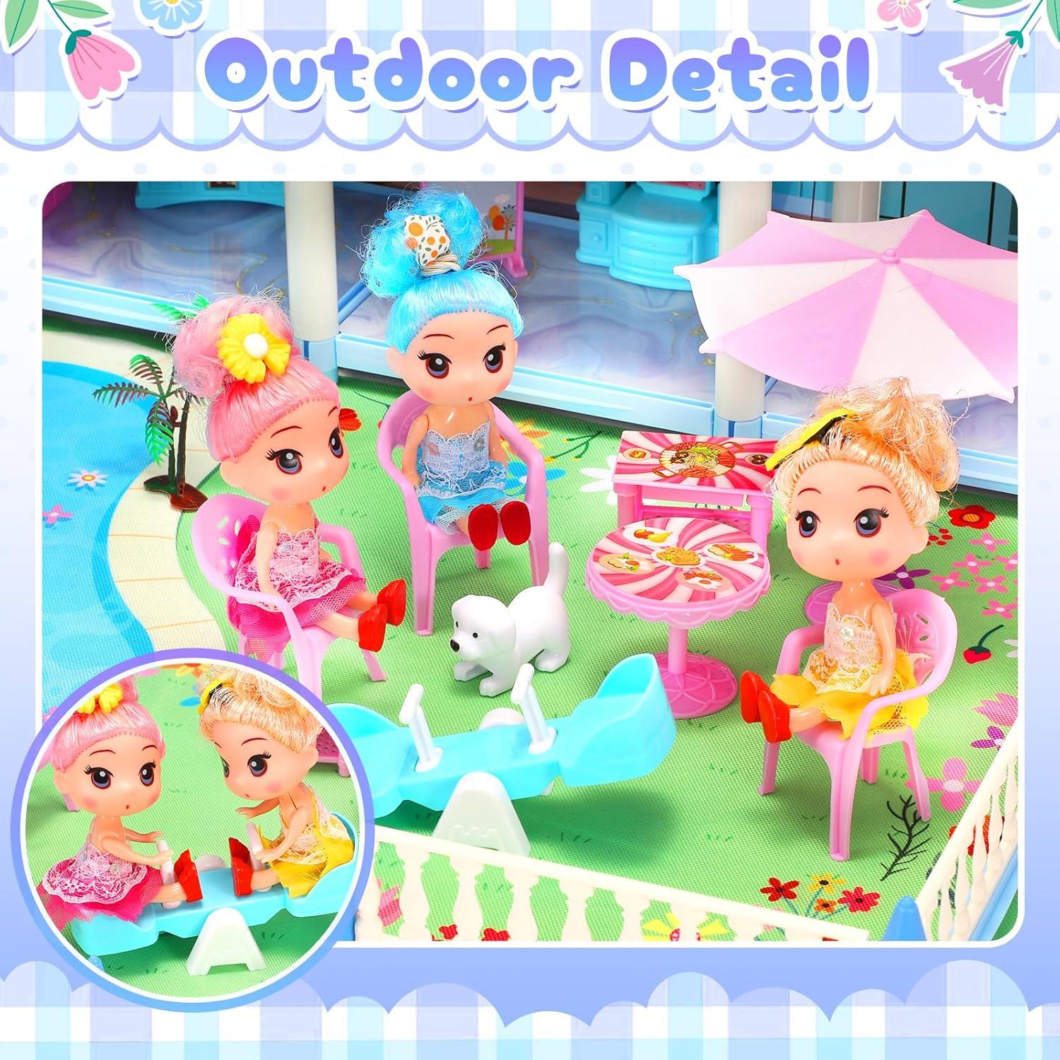 Casa de Muñecas 4 Pisos AmiDear con Muebles y Tobogán