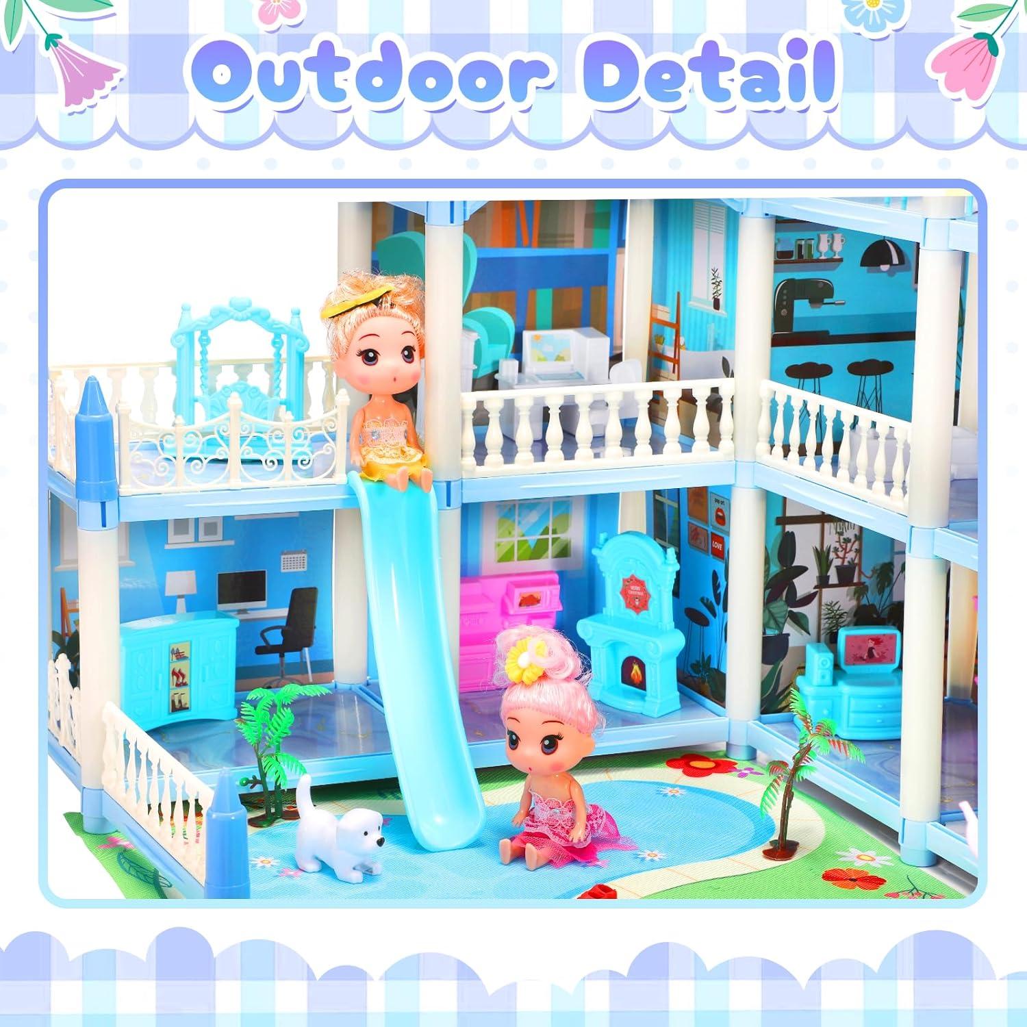 Casa de Muñecas 4 Pisos AmiDear con Muebles y Tobogán