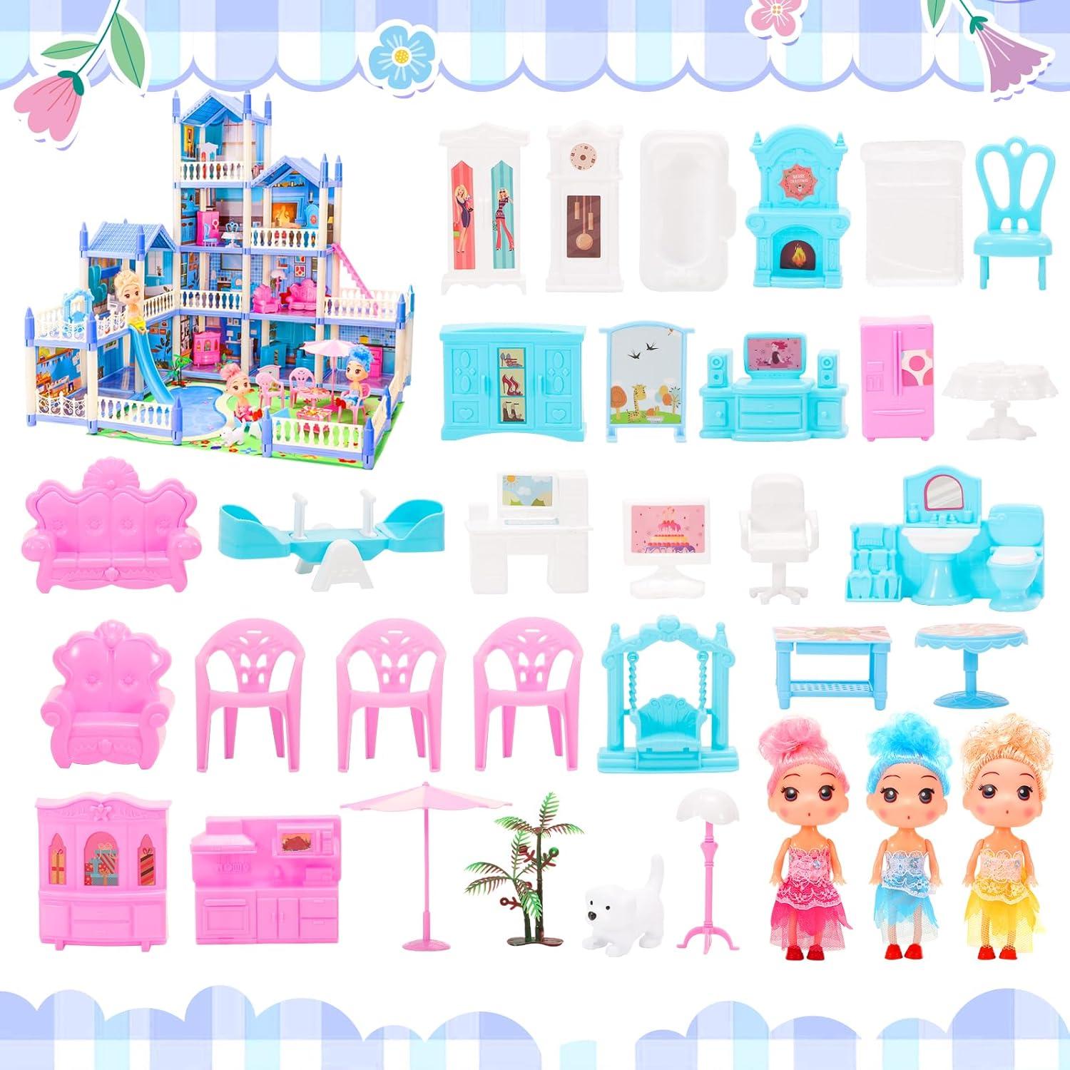 Casa de Muñecas 4 Pisos AmiDear con Muebles y Tobogán