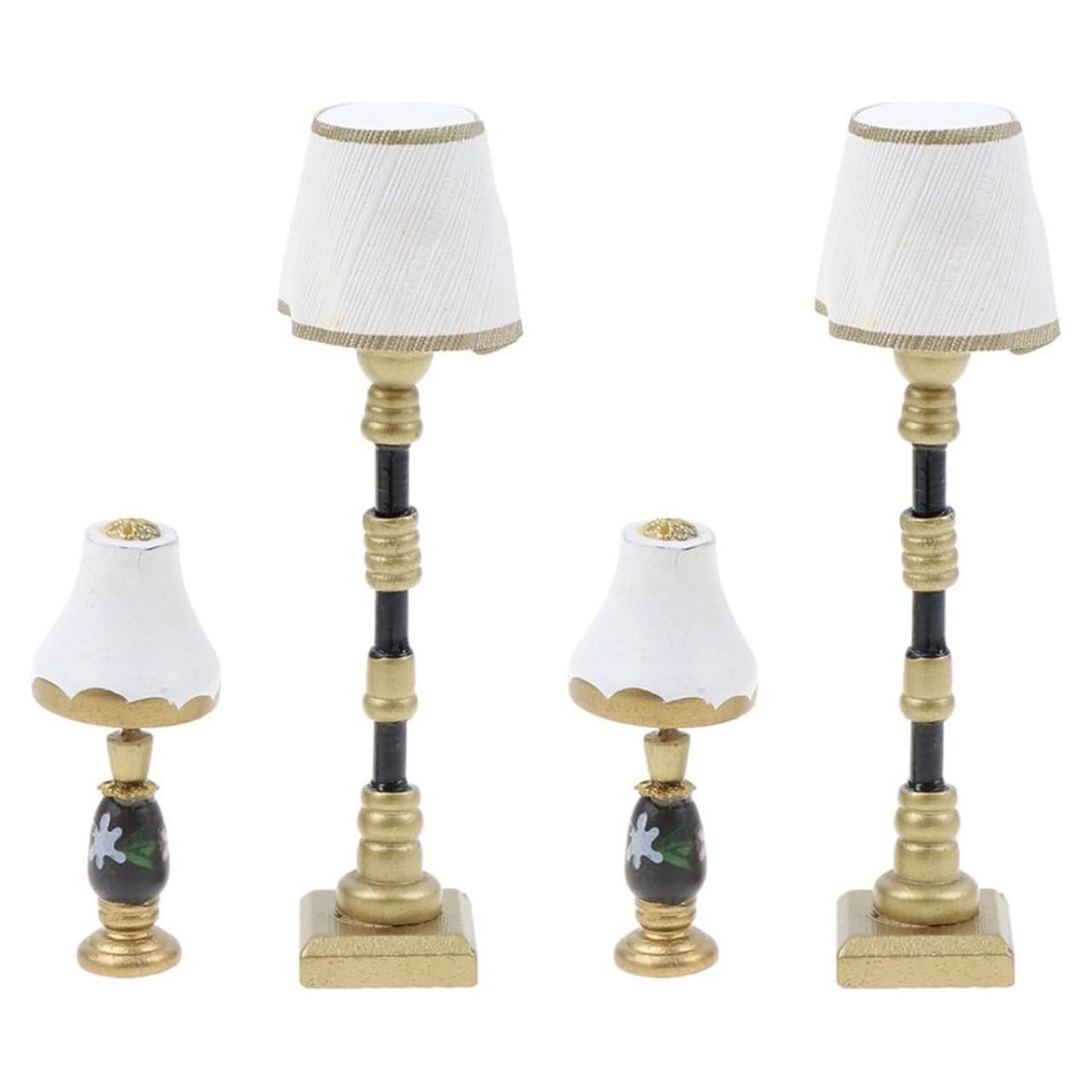 Didiseaon 4pcs Mini Floor Lamp Miniature Floor Light Resin Vintage Fake Led Desk Lamp Post Battery Table Lamps for Dollhouse Wall Lamp Tiny House Decor