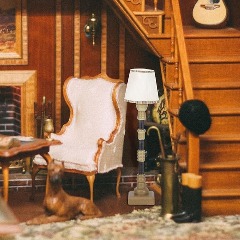 Didiseaon 4pcs Mini Floor Lamp Miniature Floor Light Resin Vintage Fake Led Desk Lamp Post Battery Table Lamps for Dollhouse Wall Lamp Tiny House Decor