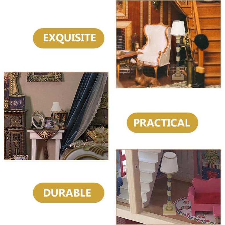 Didiseaon 4pcs Mini Floor Lamp Miniature Floor Light Resin Vintage Fake Led Desk Lamp Post Battery Table Lamps for Dollhouse Wall Lamp Tiny House Decor