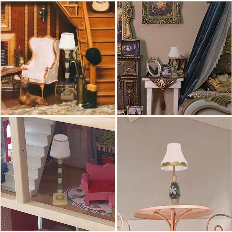 Didiseaon 4pcs Mini Floor Lamp Miniature Floor Light Resin Vintage Fake Led Desk Lamp Post Battery Table Lamps for Dollhouse Wall Lamp Tiny House Decor