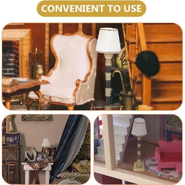 Didiseaon 4pcs Mini Floor Lamp Miniature Floor Light Resin Vintage Fake Led Desk Lamp Post Battery Table Lamps for Dollhouse Wall Lamp Tiny House Decor