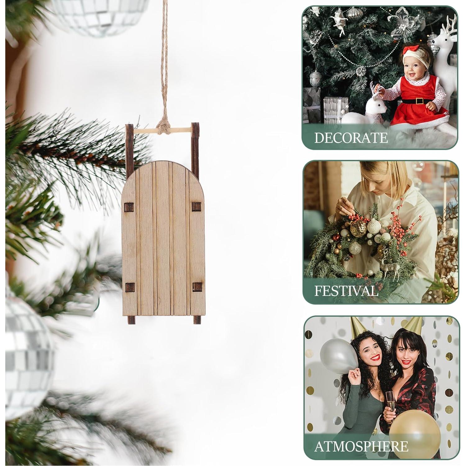 10 Piezas Adornos de Trineo de Madera Beavorty 12,5 cm