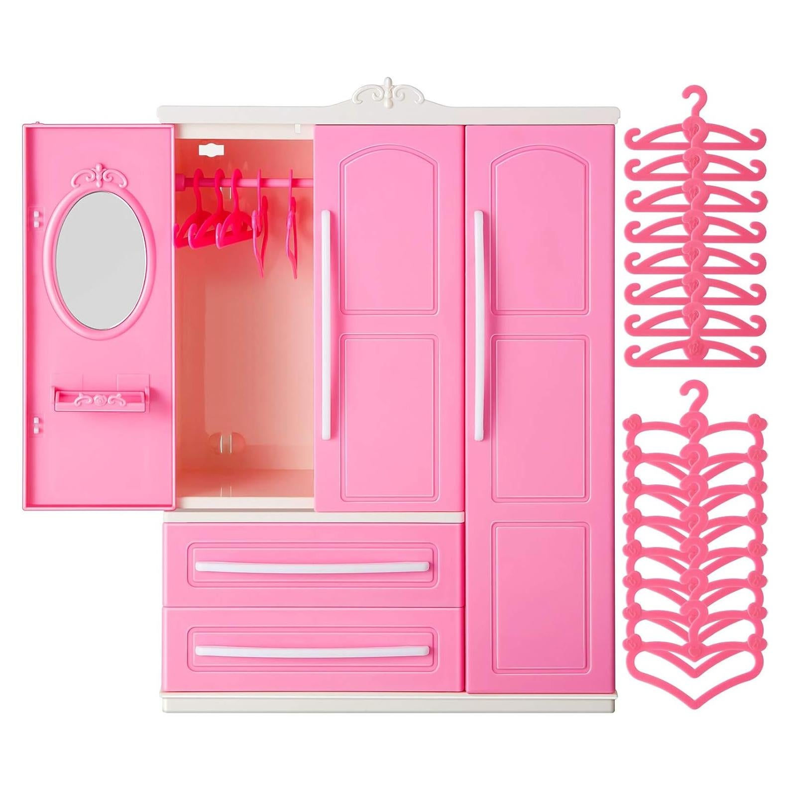 Armario para muñecas Skylety con 20 perchas rosas