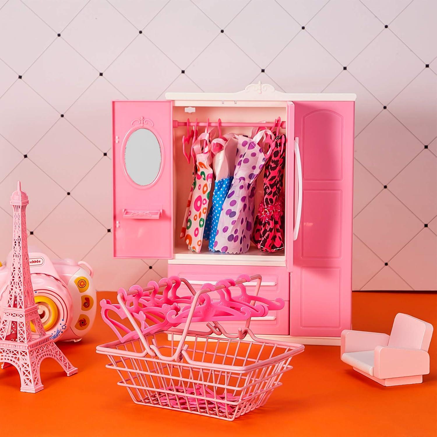 Armario para muñecas Skylety con 20 perchas rosas