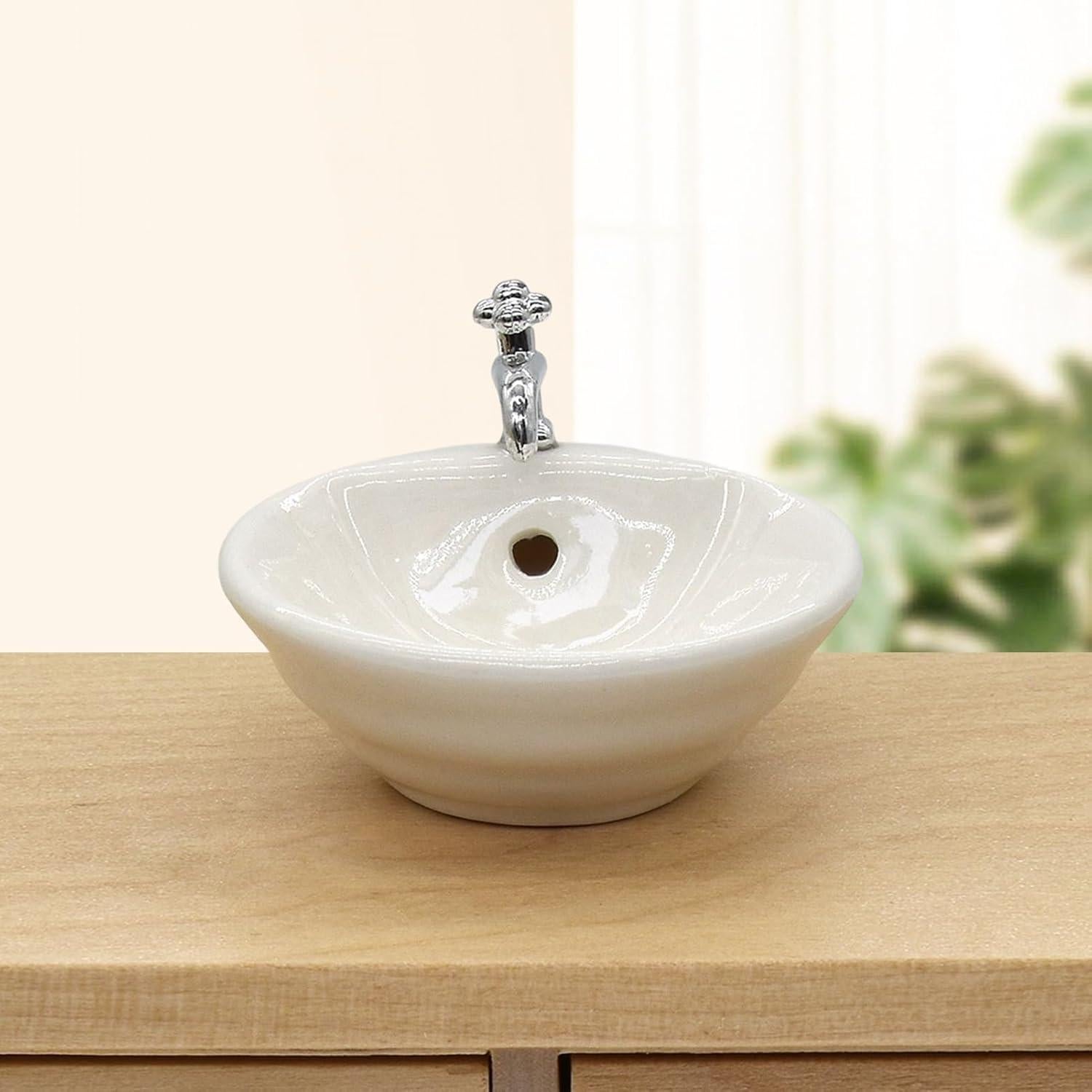 Lavabo Casa de Muñecas ZGLUZP Blanco 1:12 Redondo