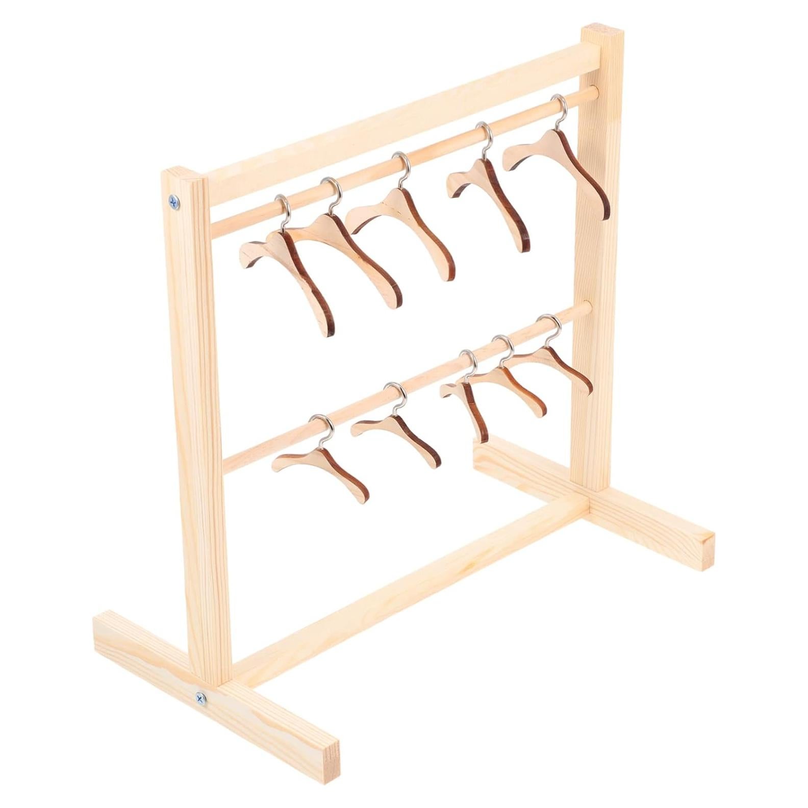 Toyvian Dollhouse Miniature Garment Rack Wall Mount Clothing Rack Mini Doll Kid Furniture Kids Clothes Hangers Pants Space Saving Felt Hangers Child Wooden Doll Storage