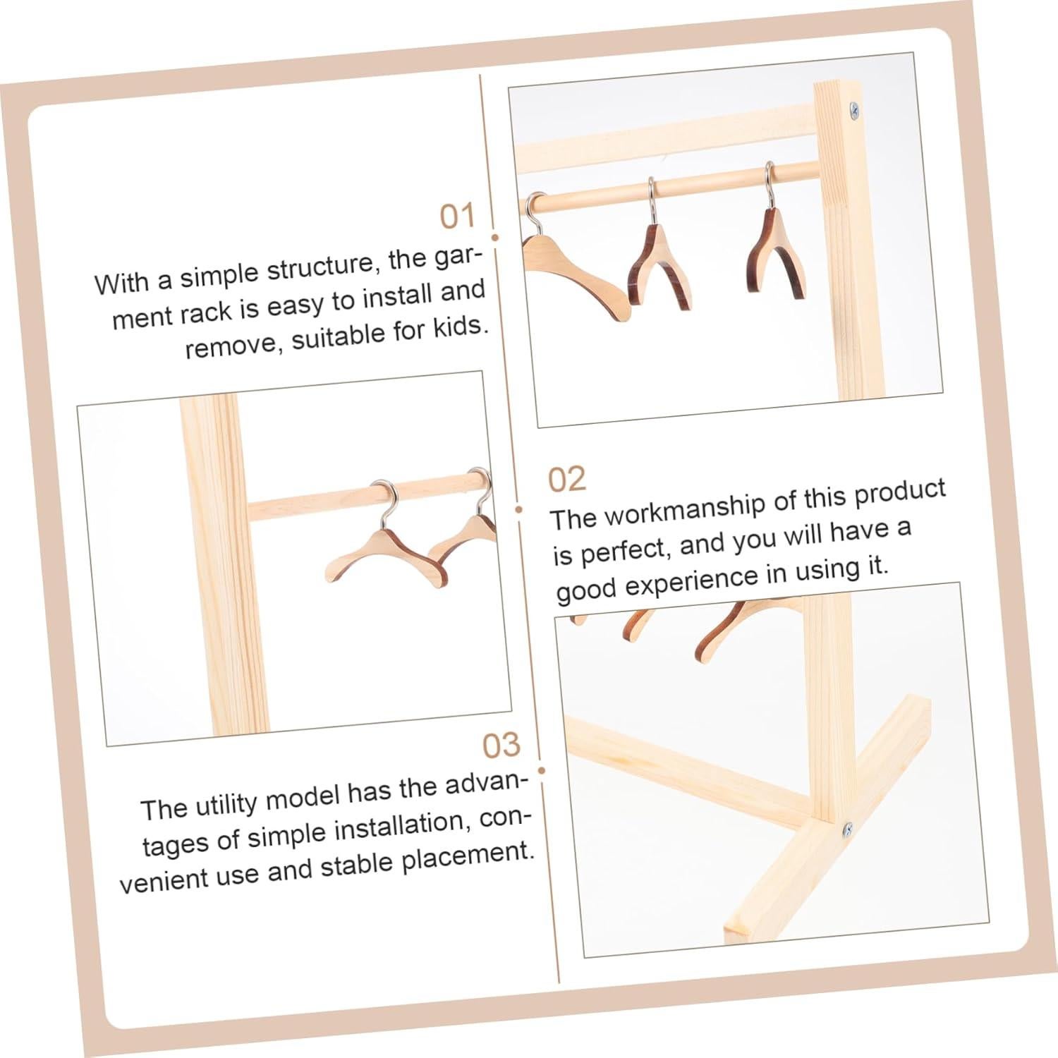 Toyvian Dollhouse Miniature Garment Rack Wall Mount Clothing Rack Mini Doll Kid Furniture Kids Clothes Hangers Pants Space Saving Felt Hangers Child Wooden Doll Storage