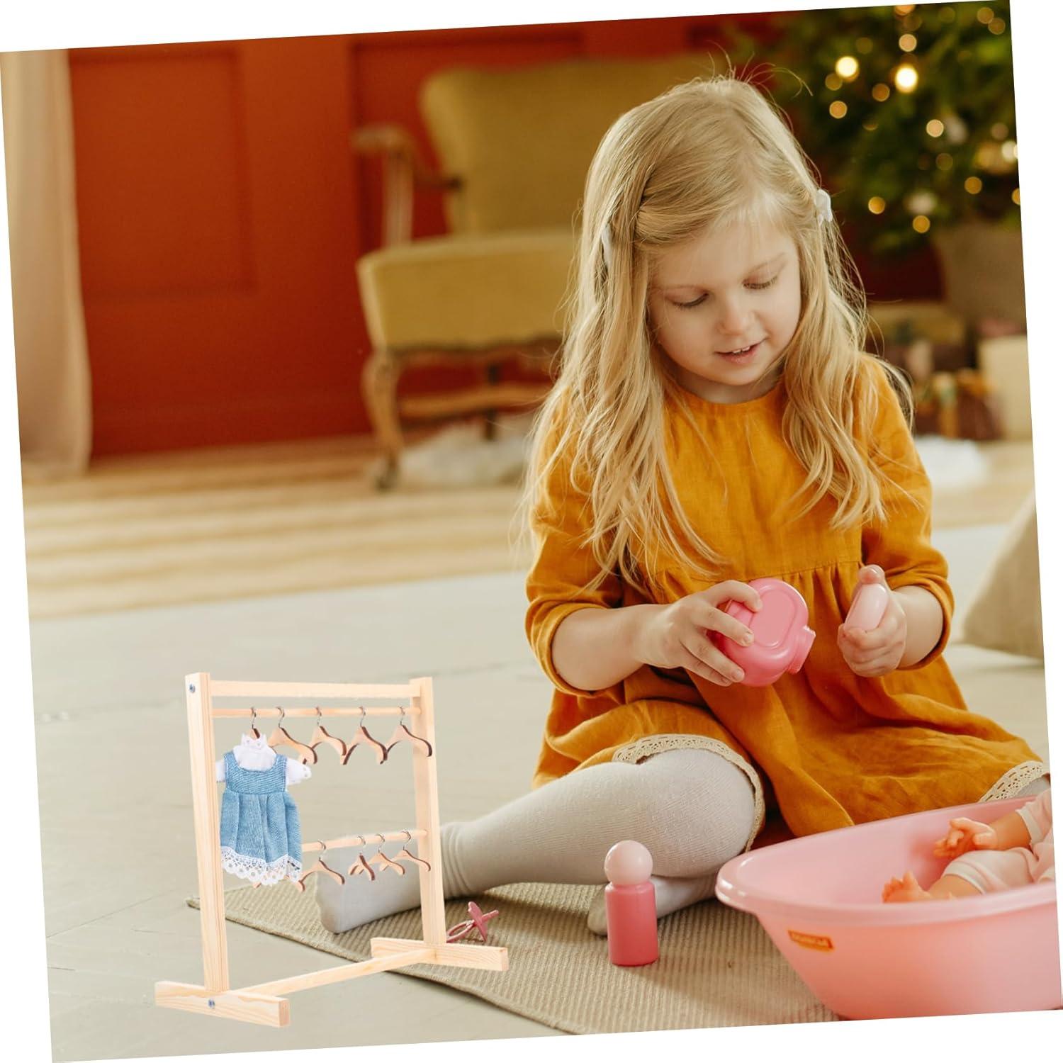 Toyvian Dollhouse Miniature Garment Rack Wall Mount Clothing Rack Mini Doll Kid Furniture Kids Clothes Hangers Pants Space Saving Felt Hangers Child Wooden Doll Storage