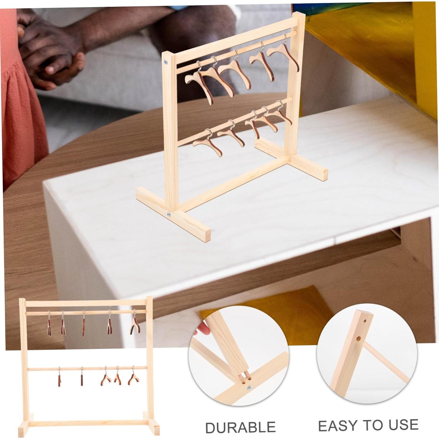 Toyvian Dollhouse Miniature Garment Rack Wall Mount Clothing Rack Mini Doll Kid Furniture Kids Clothes Hangers Pants Space Saving Felt Hangers Child Wooden Doll Storage