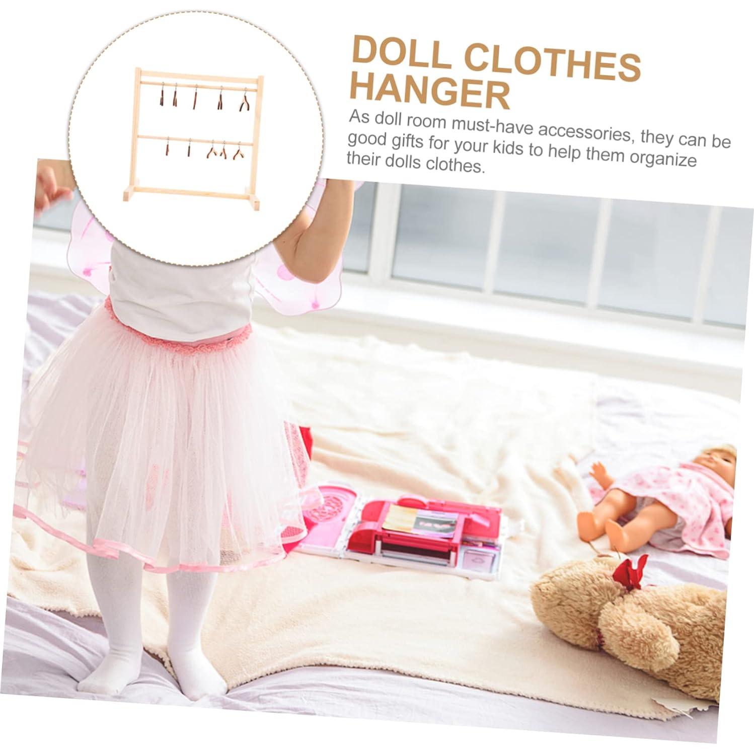 Toyvian Dollhouse Miniature Garment Rack Wall Mount Clothing Rack Mini Doll Kid Furniture Kids Clothes Hangers Pants Space Saving Felt Hangers Child Wooden Doll Storage