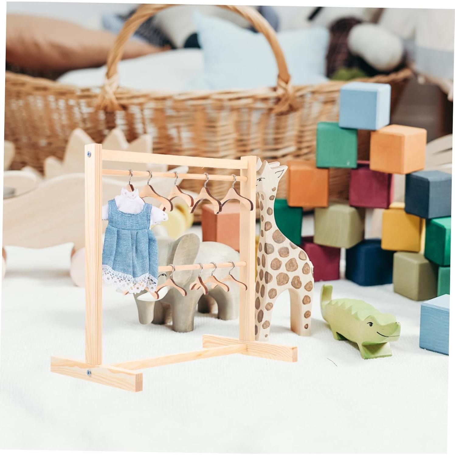 Toyvian Dollhouse Miniature Garment Rack Wall Mount Clothing Rack Mini Doll Kid Furniture Kids Clothes Hangers Pants Space Saving Felt Hangers Child Wooden Doll Storage