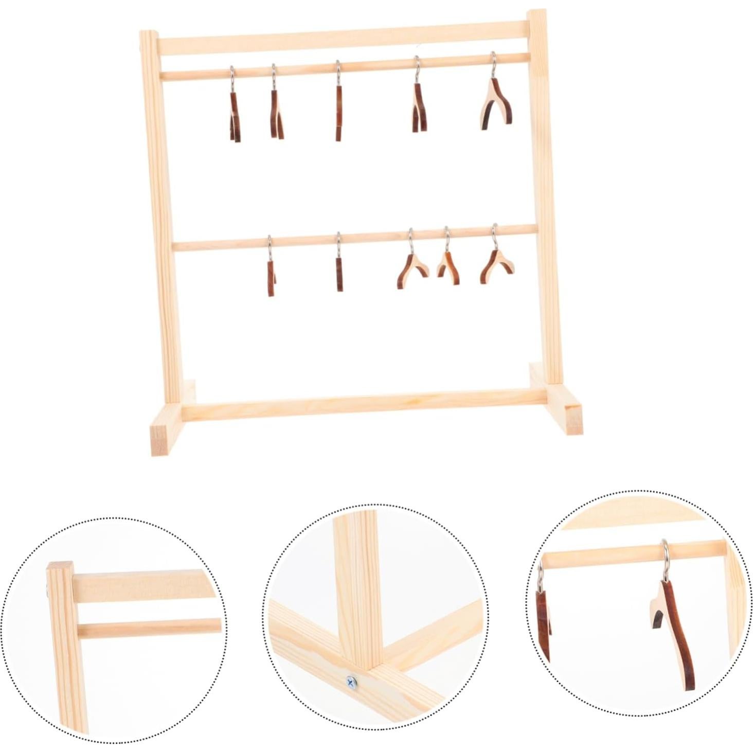 Toyvian Dollhouse Miniature Garment Rack Wall Mount Clothing Rack Mini Doll Kid Furniture Kids Clothes Hangers Pants Space Saving Felt Hangers Child Wooden Doll Storage