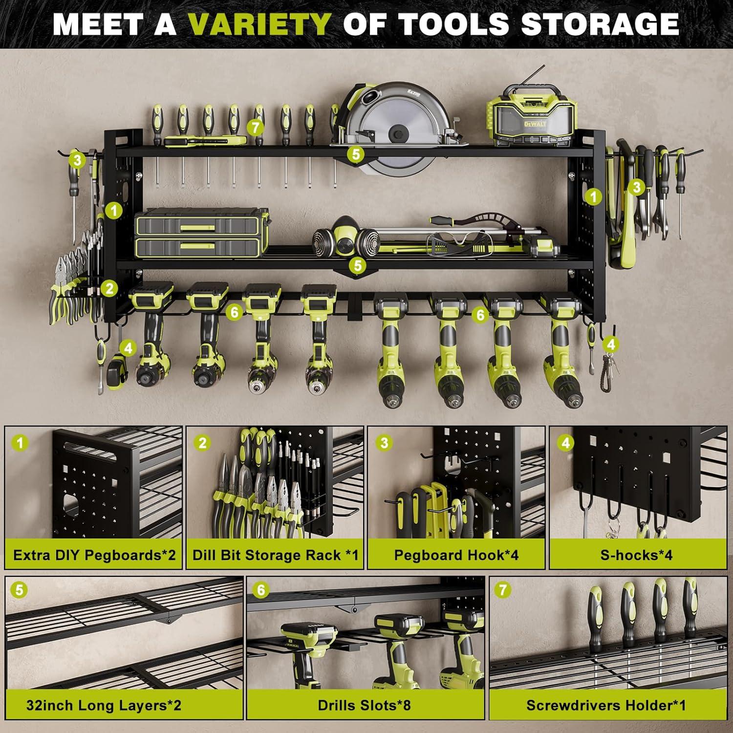 Organizador de Herramientas Montado en Pared NattyDot 3 Estantes Negro