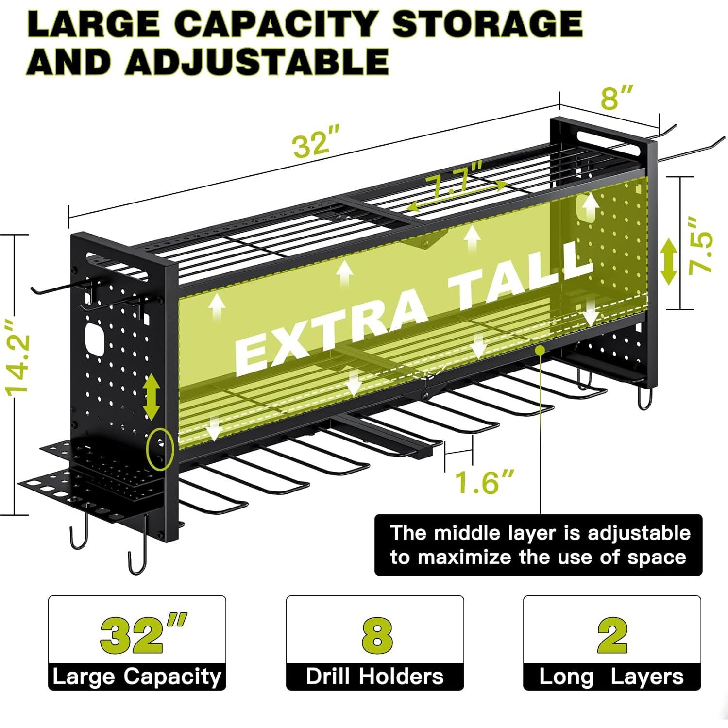 Organizador de Herramientas Montado en Pared NattyDot 3 Estantes Negro
