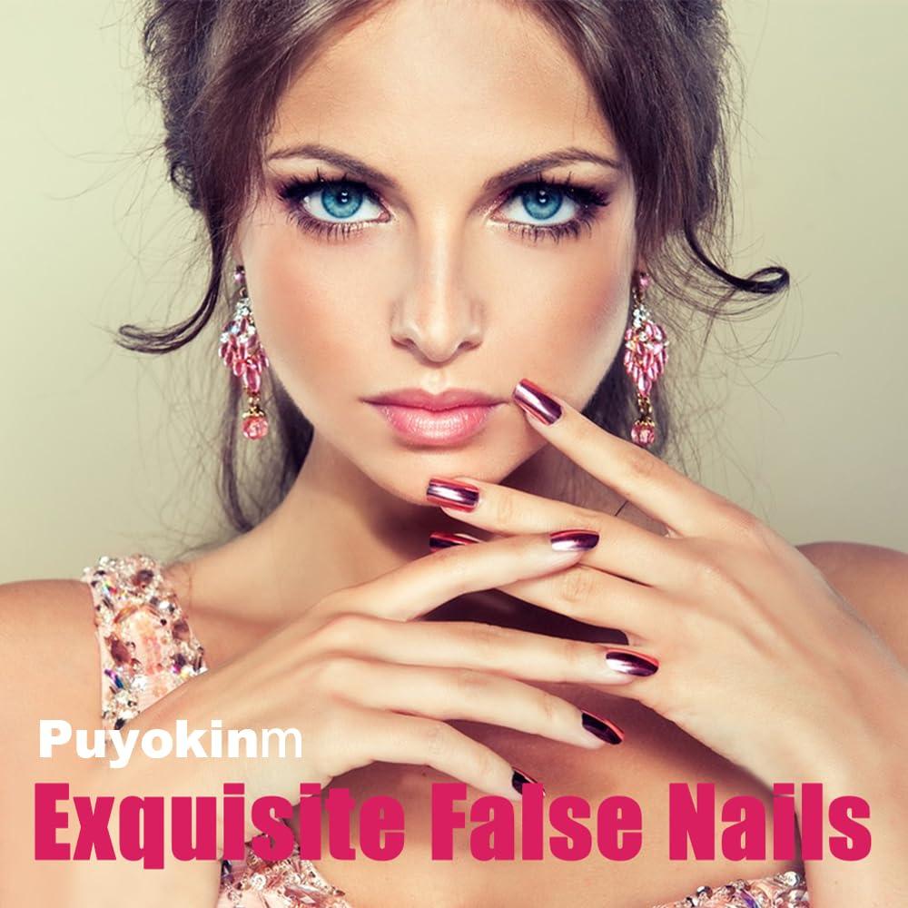 Uñas Postizas Cortas Cuadradas Puyokinm 24 Pcs Punta Francesa Negra