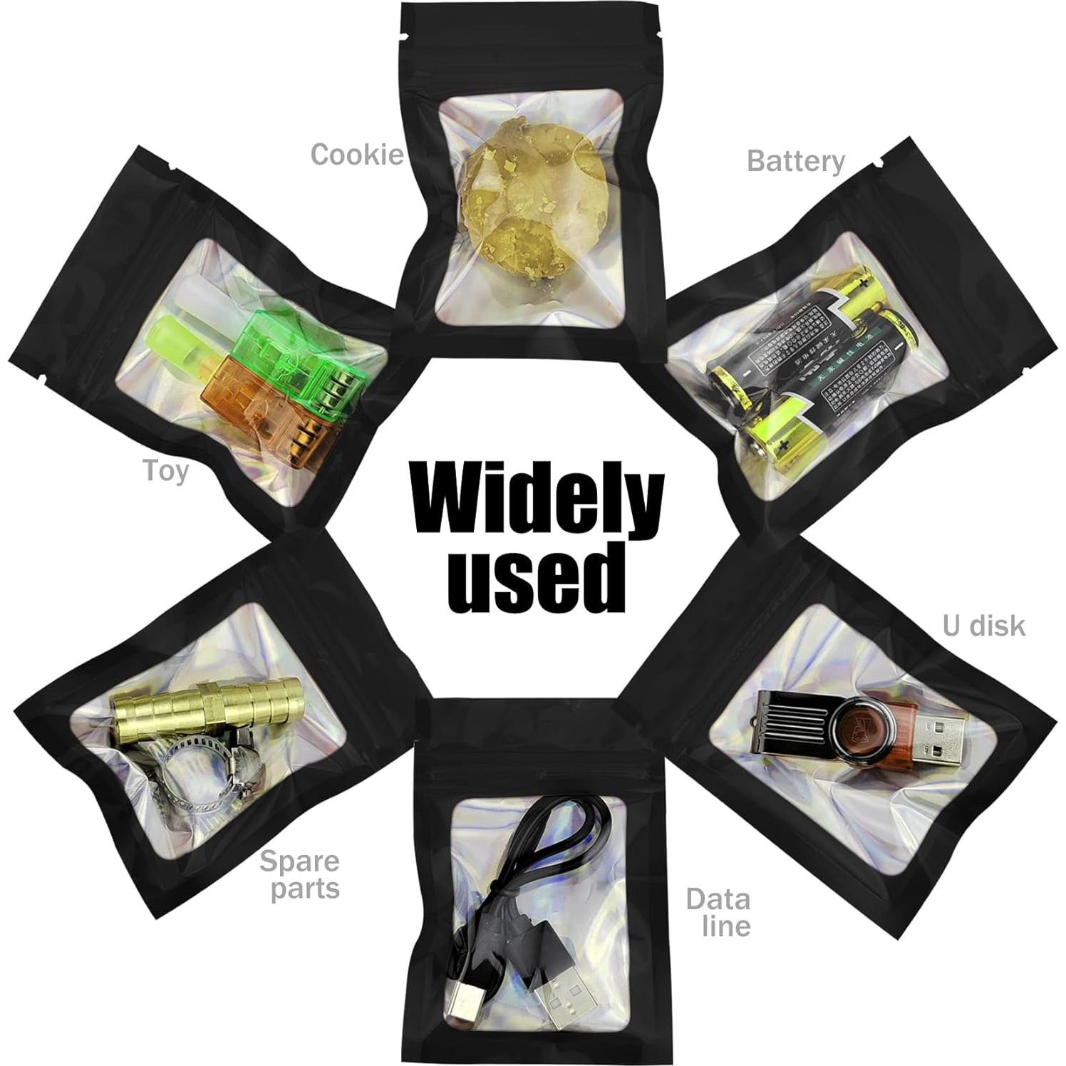 50 Bolsas Mylar Negras 6.9x9.9 cm CHTUGEM Reutilizables