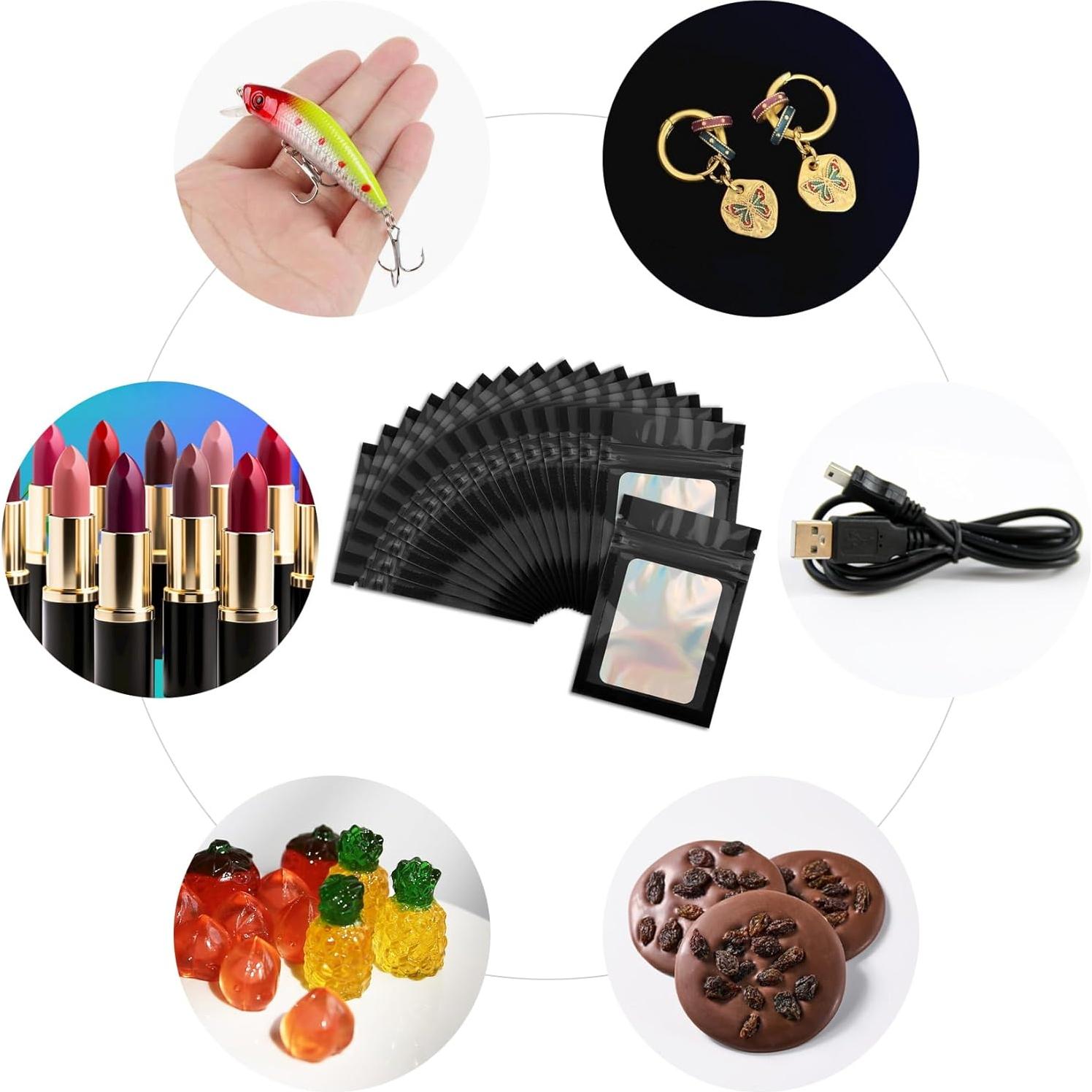 50 Bolsas Mylar Negras 6.9x9.9 cm CHTUGEM Reutilizables