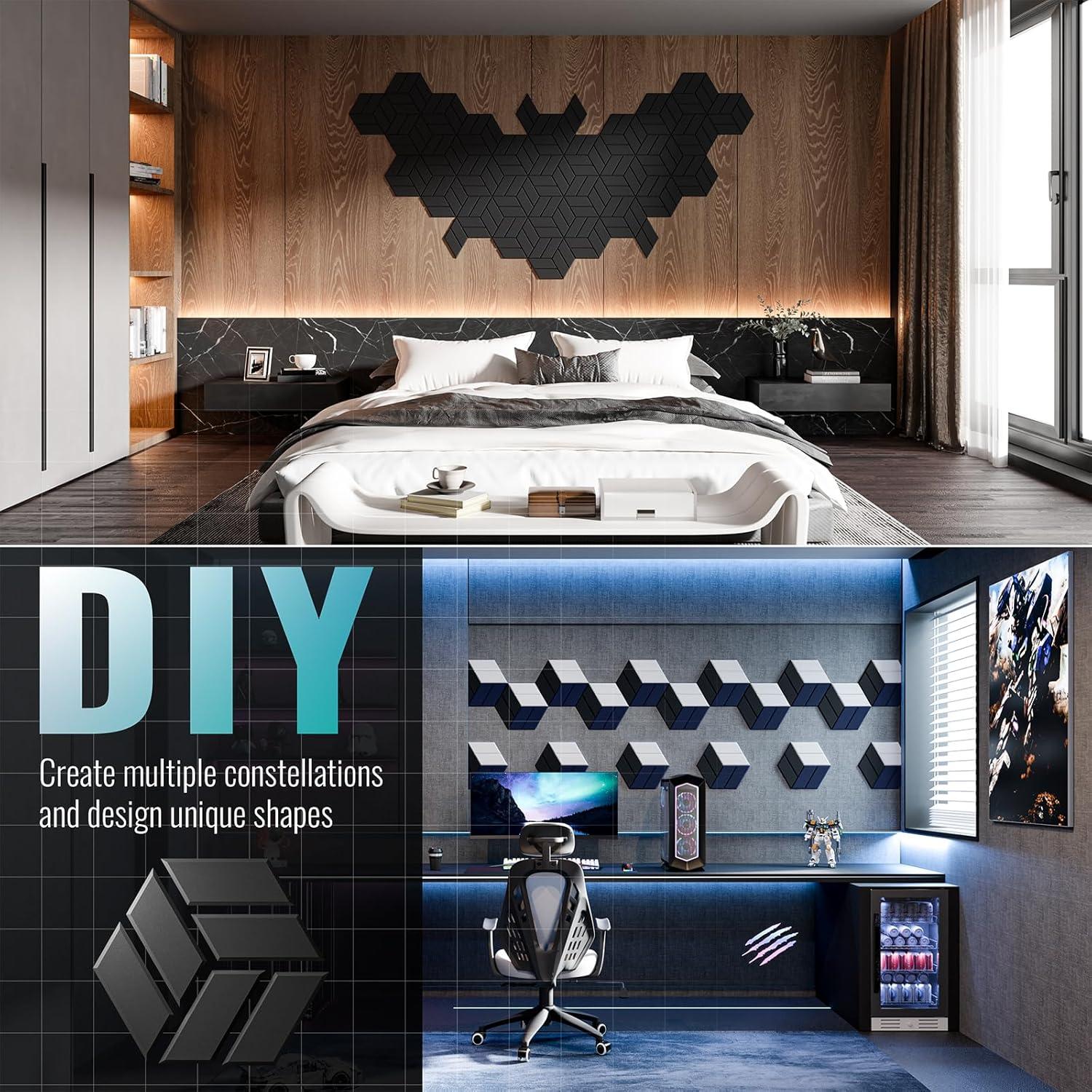 12 Paneles Acústicos Autoadhesivos Hexagonales 30.48x25.4cm Negro