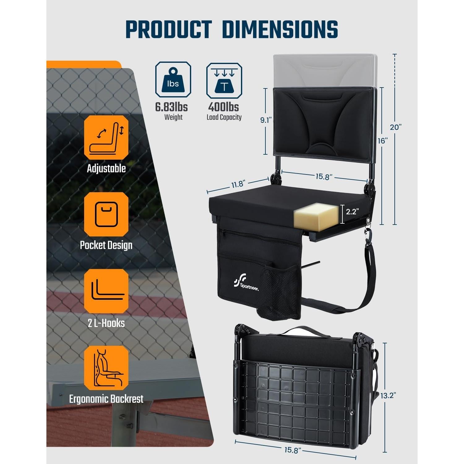 Silla Plegable Sportneer con Respaldo Ajustable y Portavasos