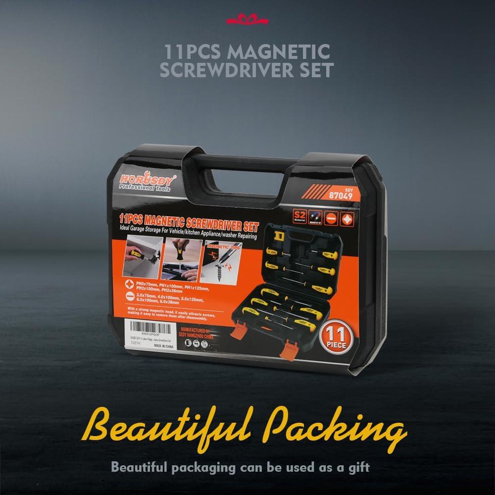 Juego de Destornilladores Magnéticos HORUSDY 11 Piezas con Estuche