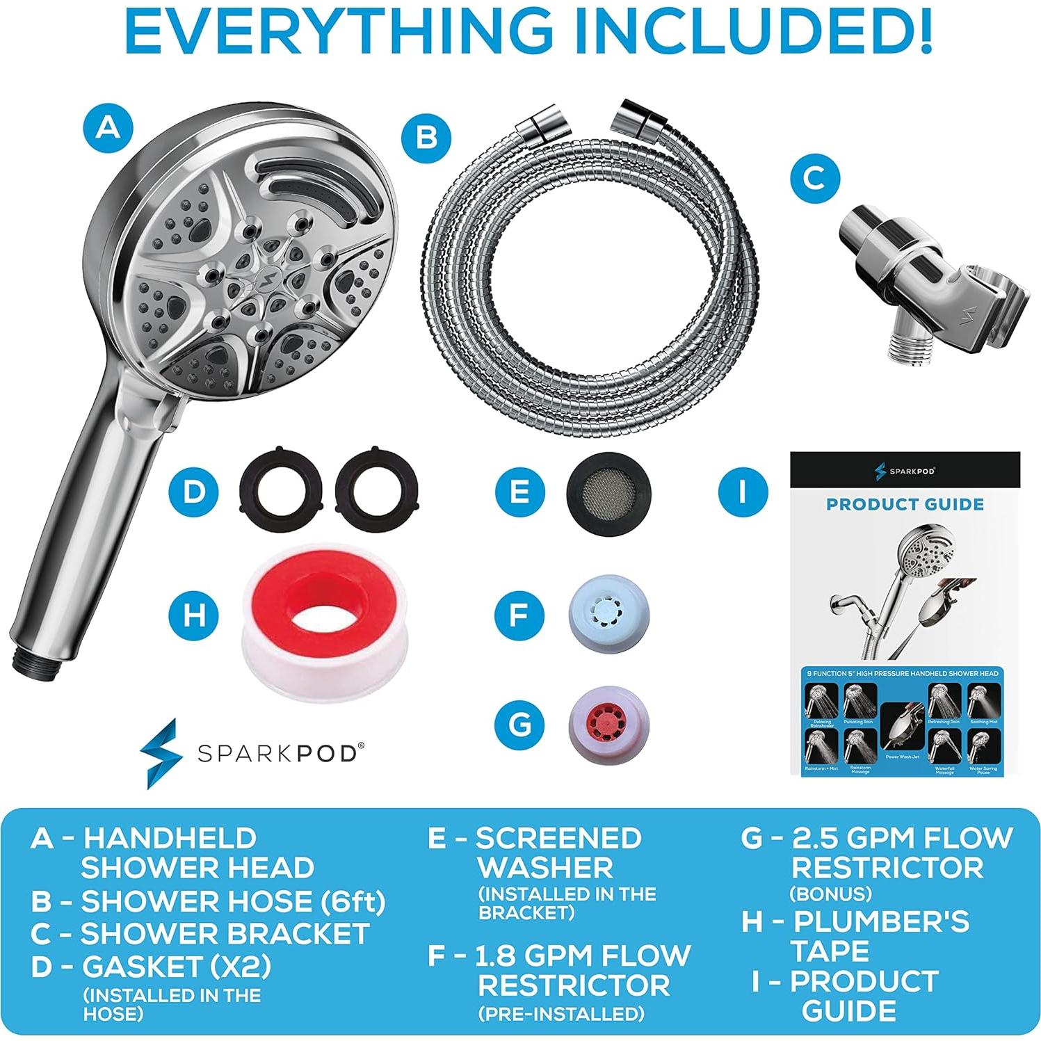 Ducha de Mano SparkPod 9 Modos Cromo Pulido 182.88 cm