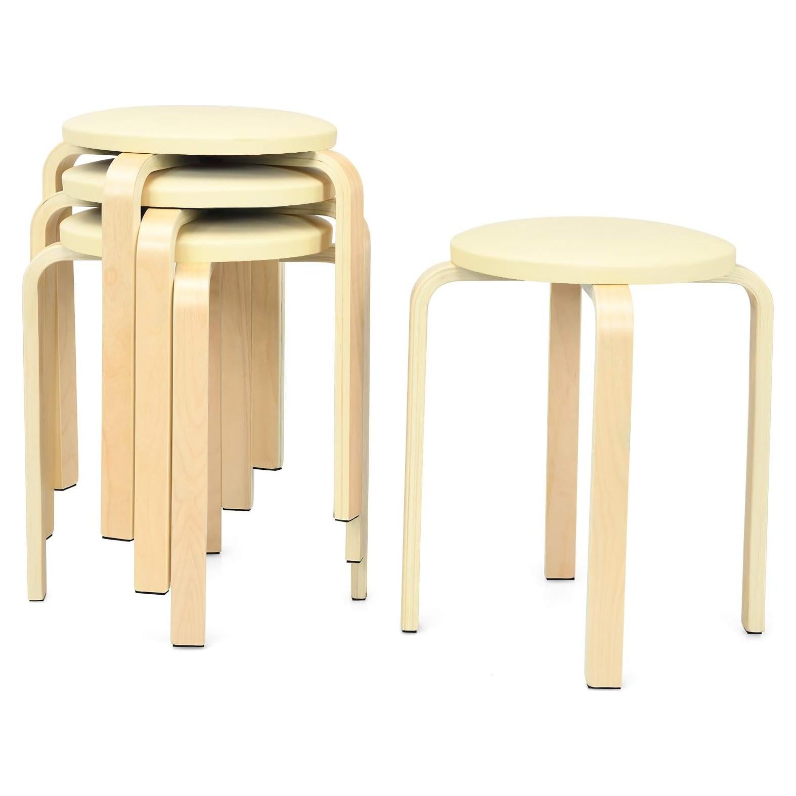 Taburetes Apilables de Madera Curvada COSTWAY - 4 Piezas 46.99 cm