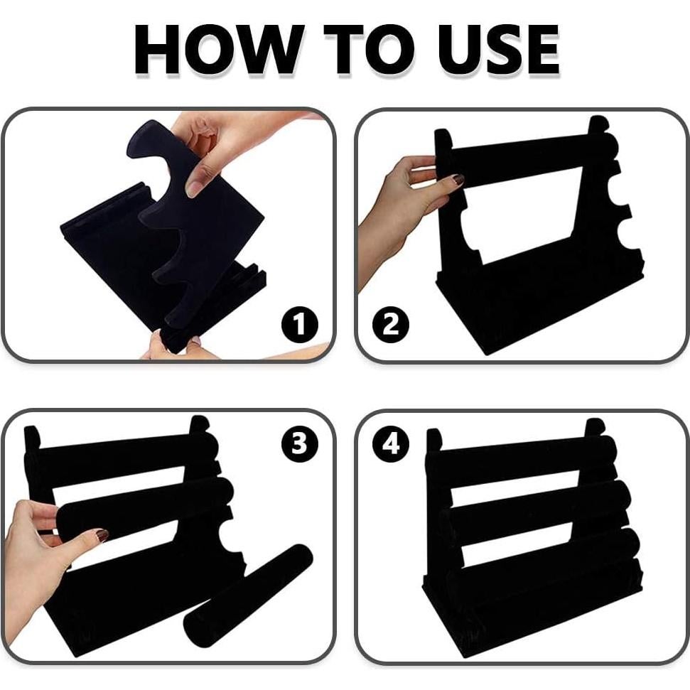 Soporte de Pulsera de Terciopelo Barelove 3 Niveles Negro