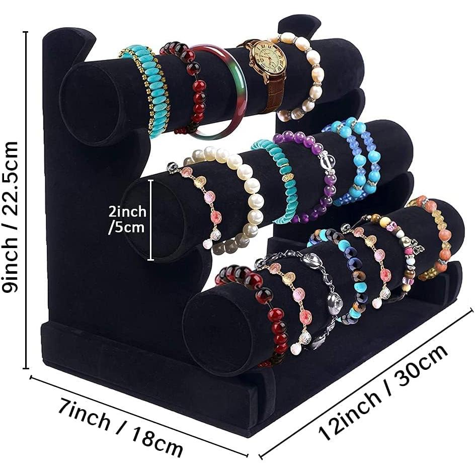 Soporte de Pulsera de Terciopelo Barelove 3 Niveles Negro