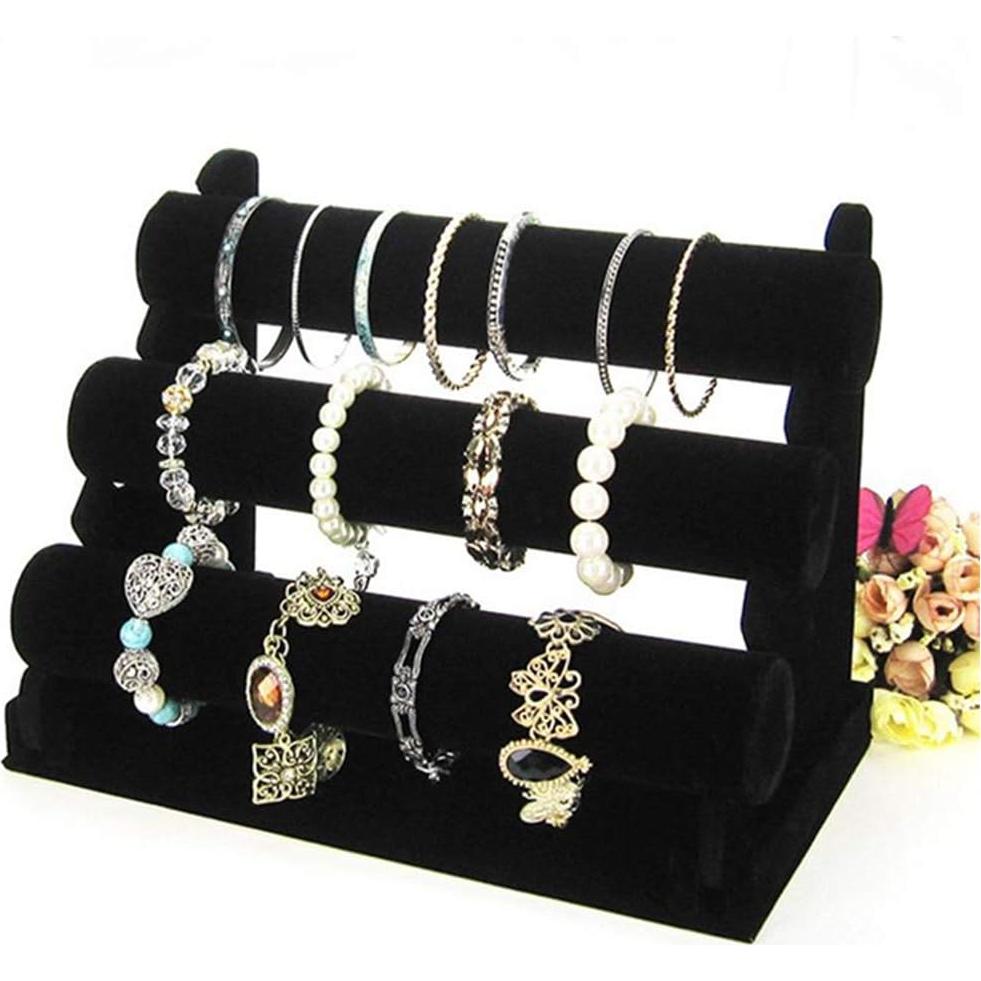 Soporte de Pulsera de Terciopelo Barelove 3 Niveles Negro