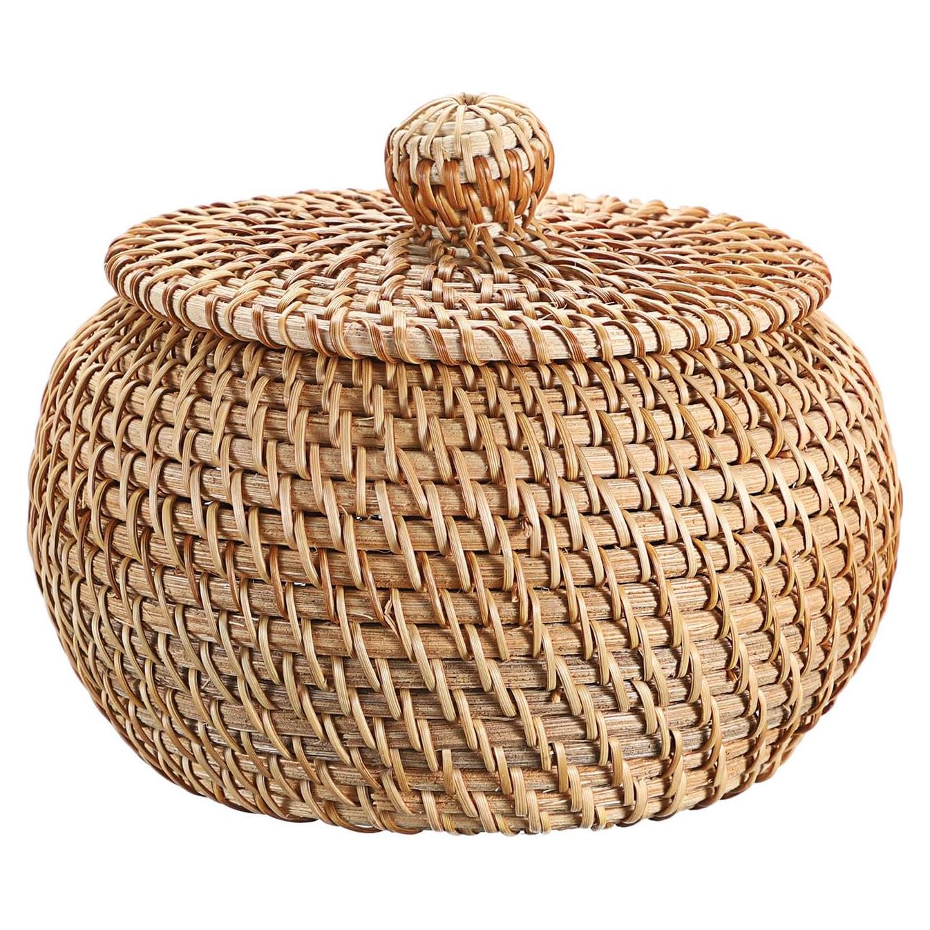 Cesta de Almacenamiento Redonda Hipiwe de Ratan con Tapa 12x8 cm
