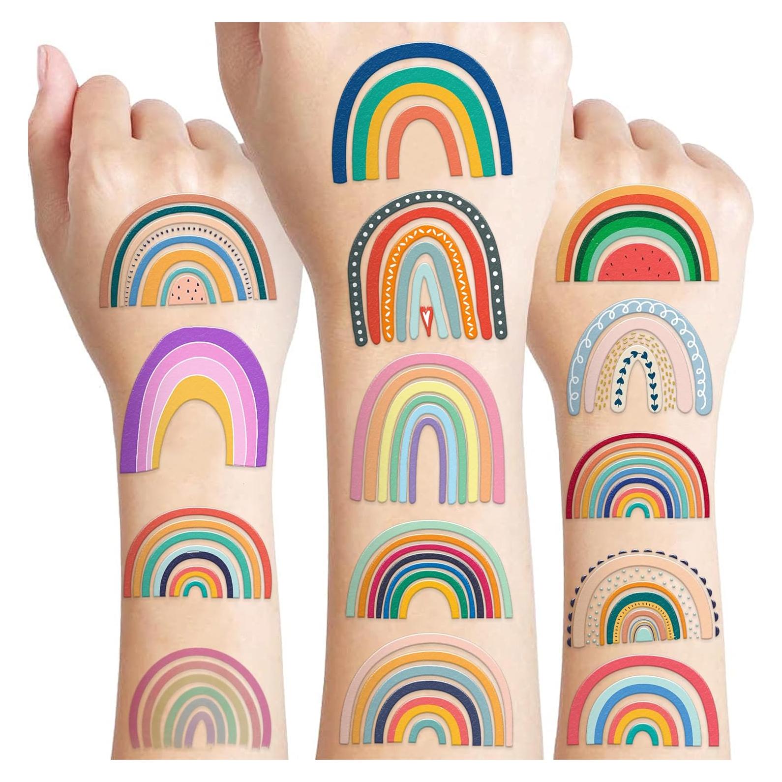 Tatuajes Temporales Arcoíris Pastel 96 Piezas MeoIsDaBest