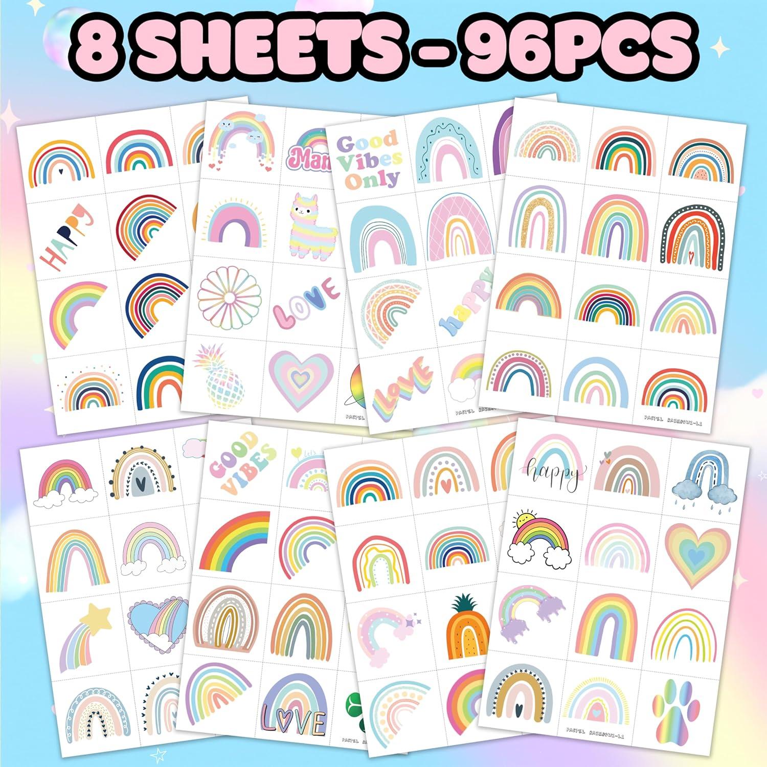 Tatuajes Temporales Arcoíris Pastel 96 Piezas MeoIsDaBest