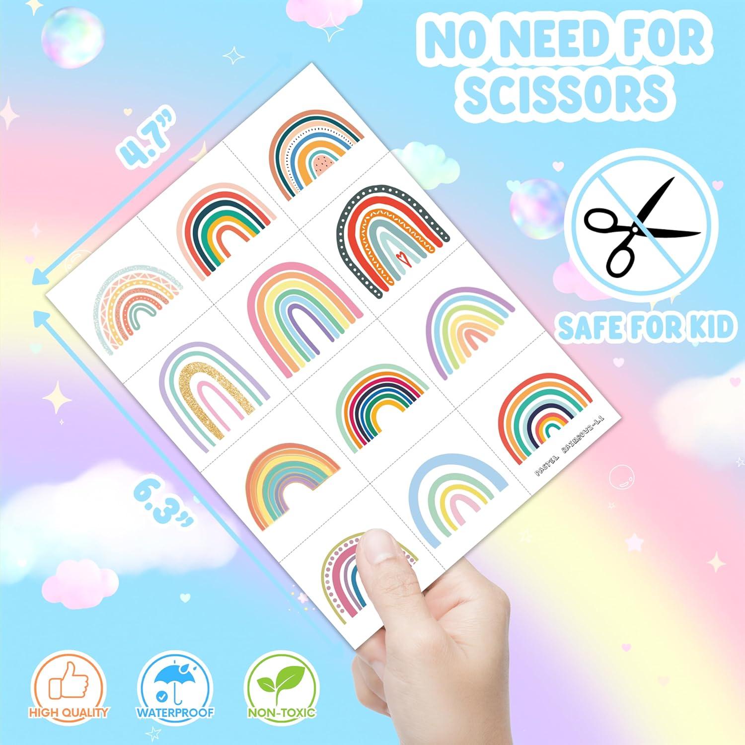Tatuajes Temporales Arcoíris Pastel 96 Piezas MeoIsDaBest