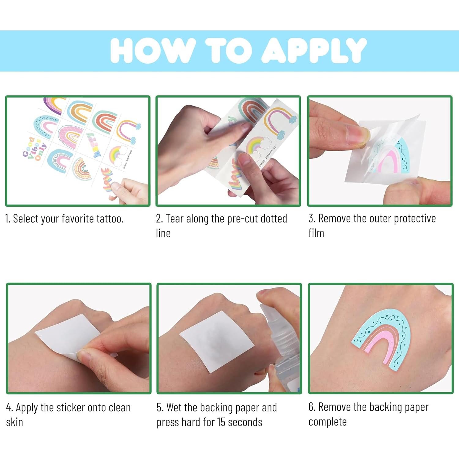 Tatuajes Temporales Arcoíris Pastel 96 Piezas MeoIsDaBest