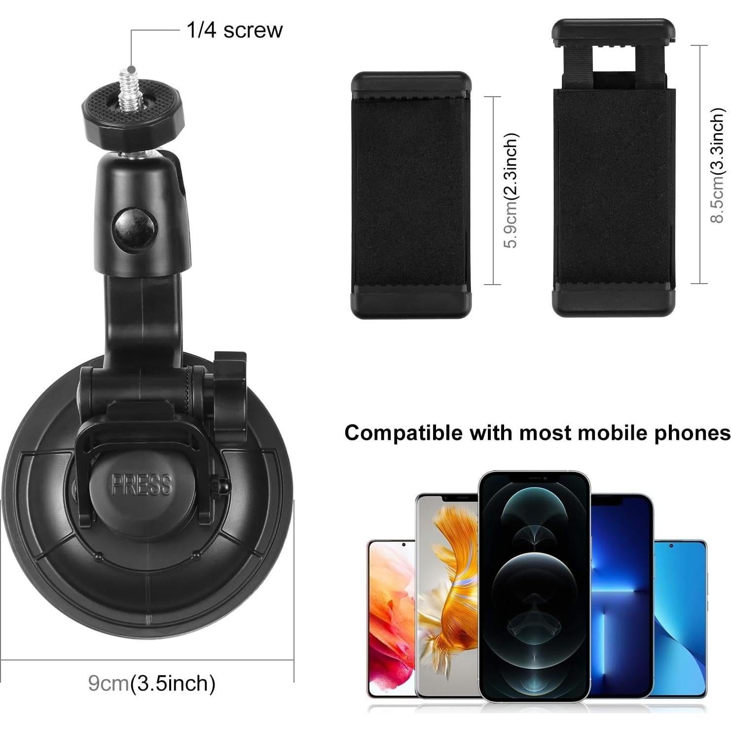 Soporte de Ventosa PULUZ para Coche 9cm para GoPro y Teléfonos