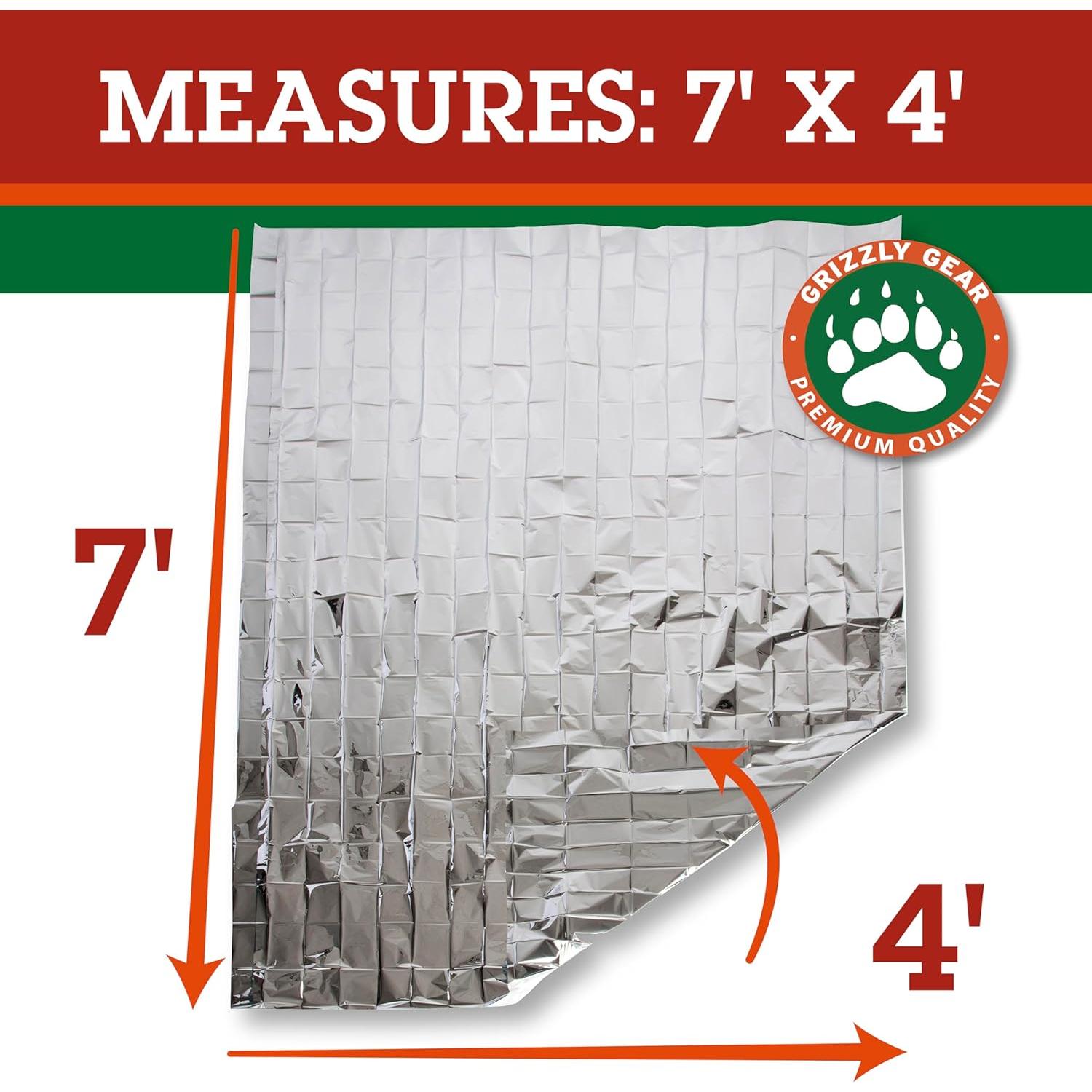 Manta de Emergencia Mylar Grizzly Gear 4 Paquete 2.13x1.32m