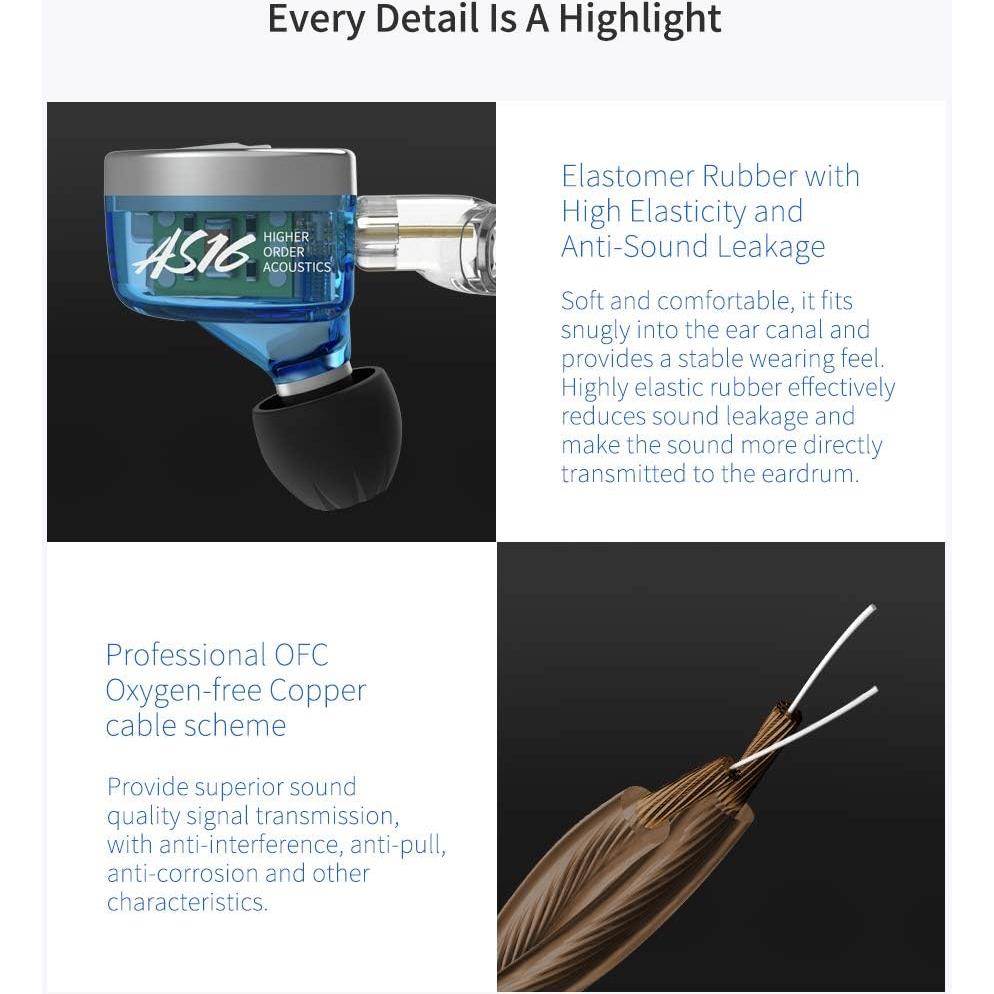 Auriculares KZ AS16 con Cable y Micrófono, Sonido HIFI