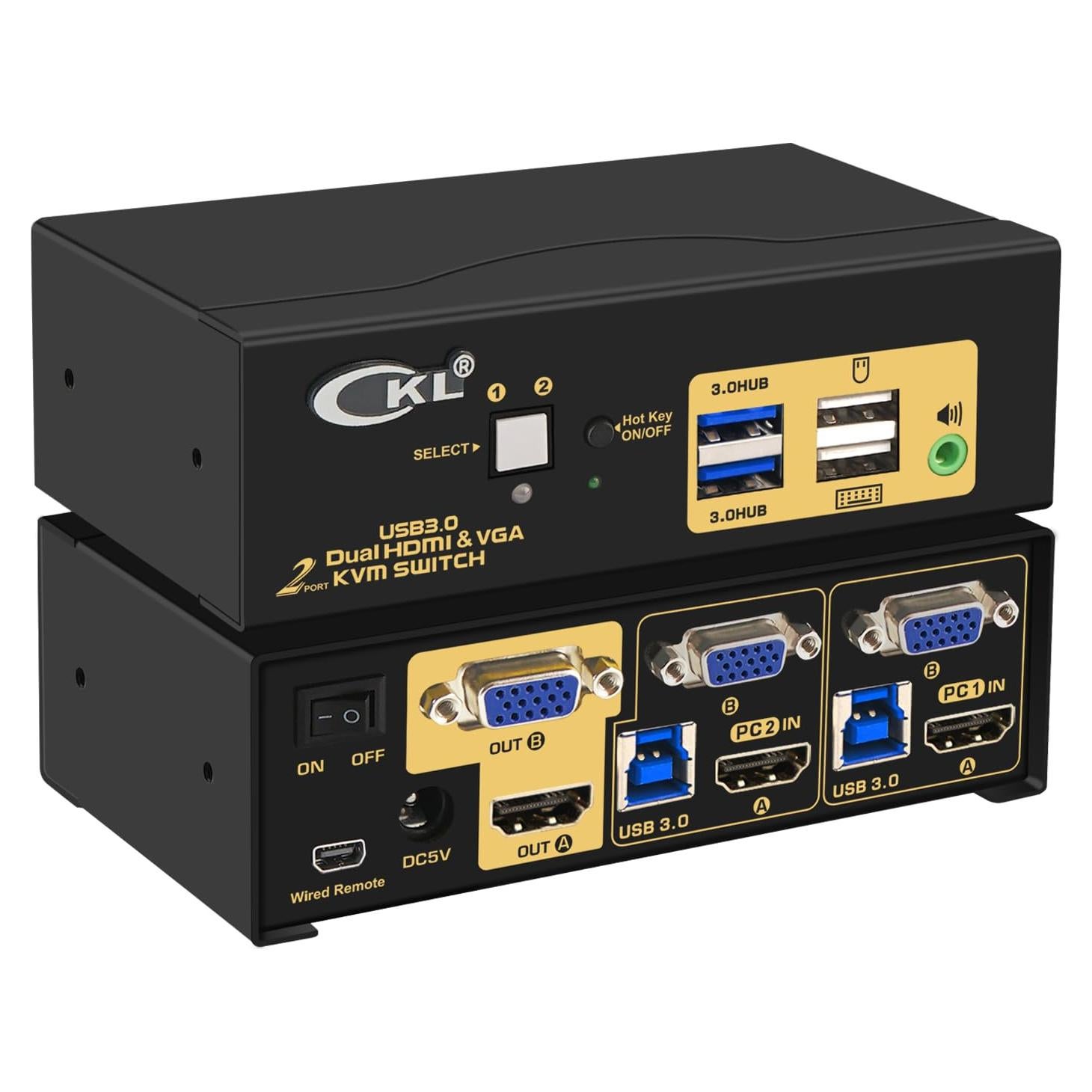 KVM Switch Doble Monitor CKL HDMI y VGA 4K 60Hz