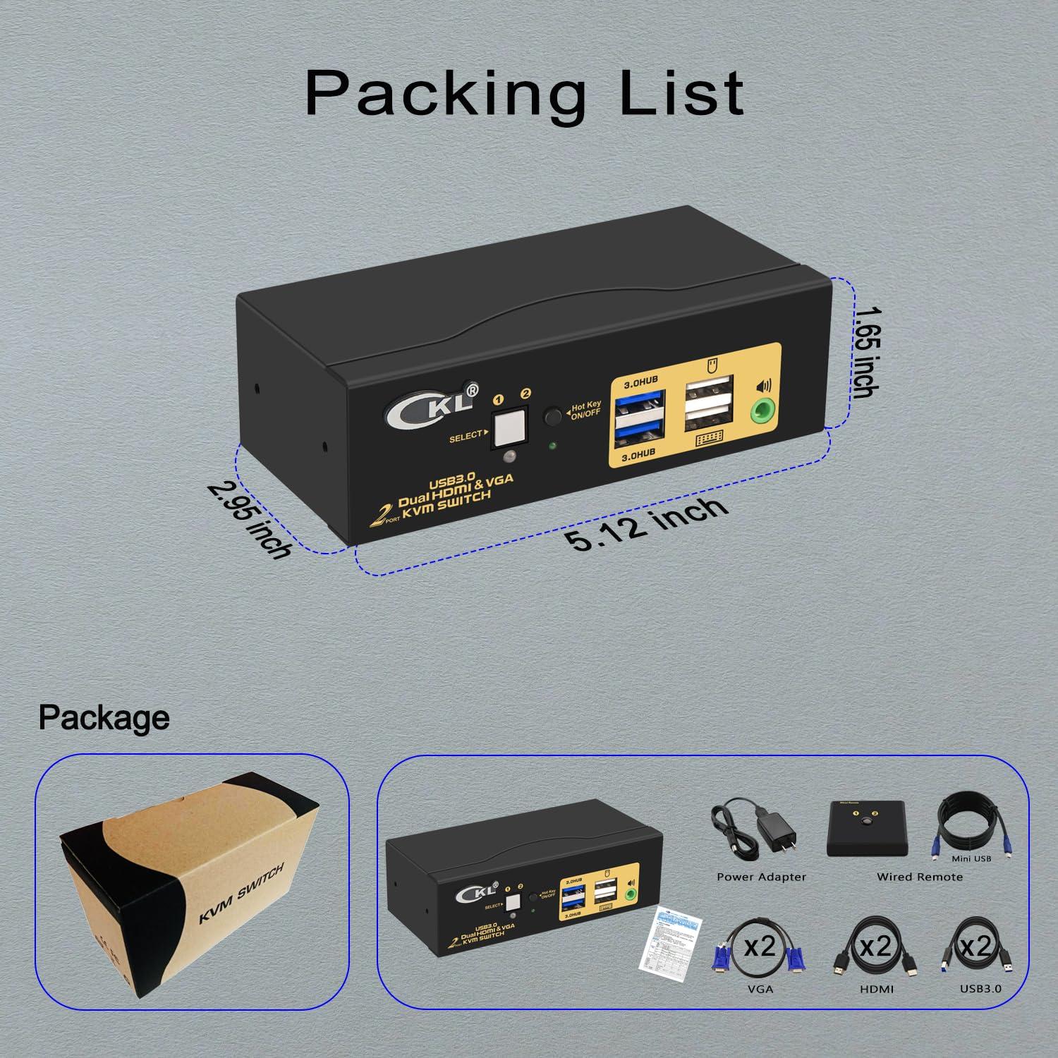KVM Switch Doble Monitor CKL HDMI y VGA 4K 60Hz