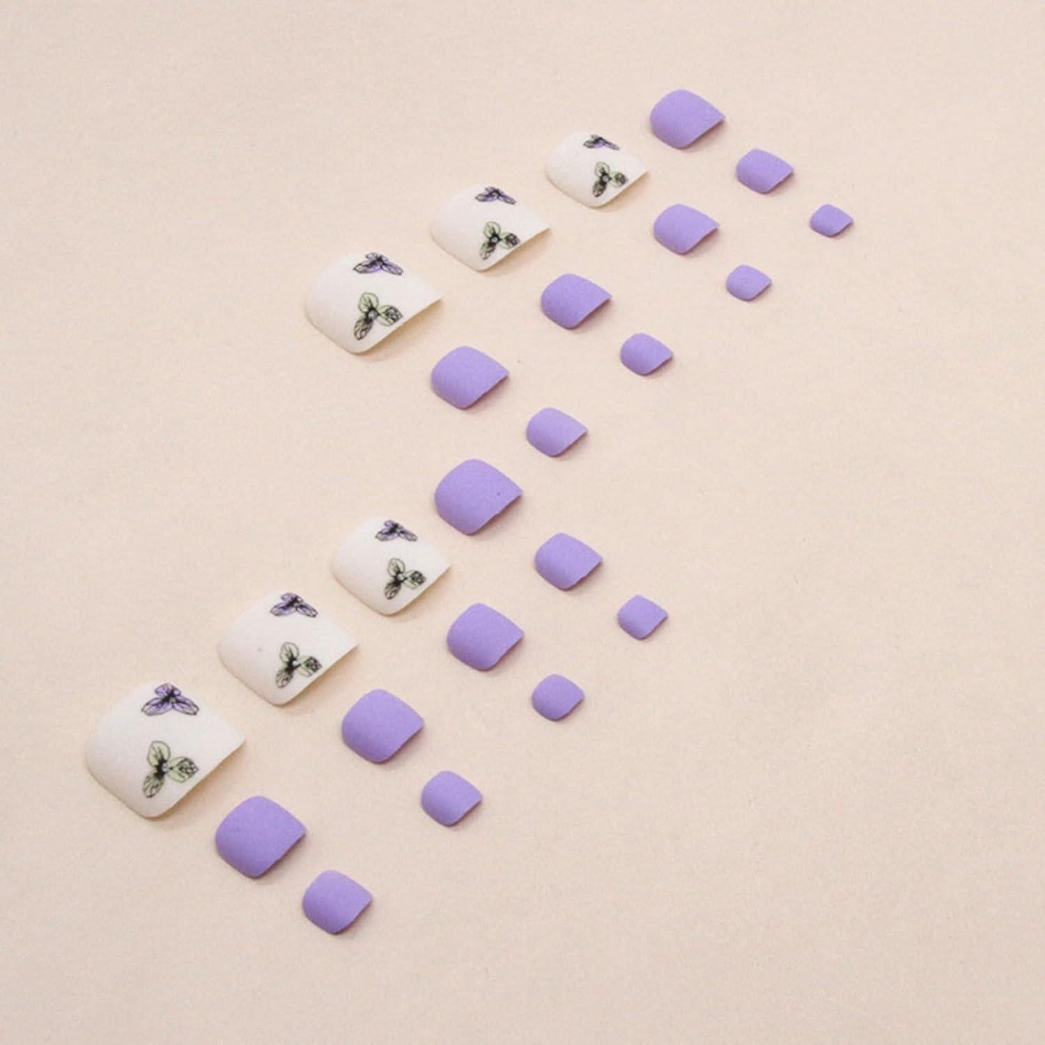 Uñas de Pie Falsas Moradas con Flores FRUZJAY - 24 Piezas