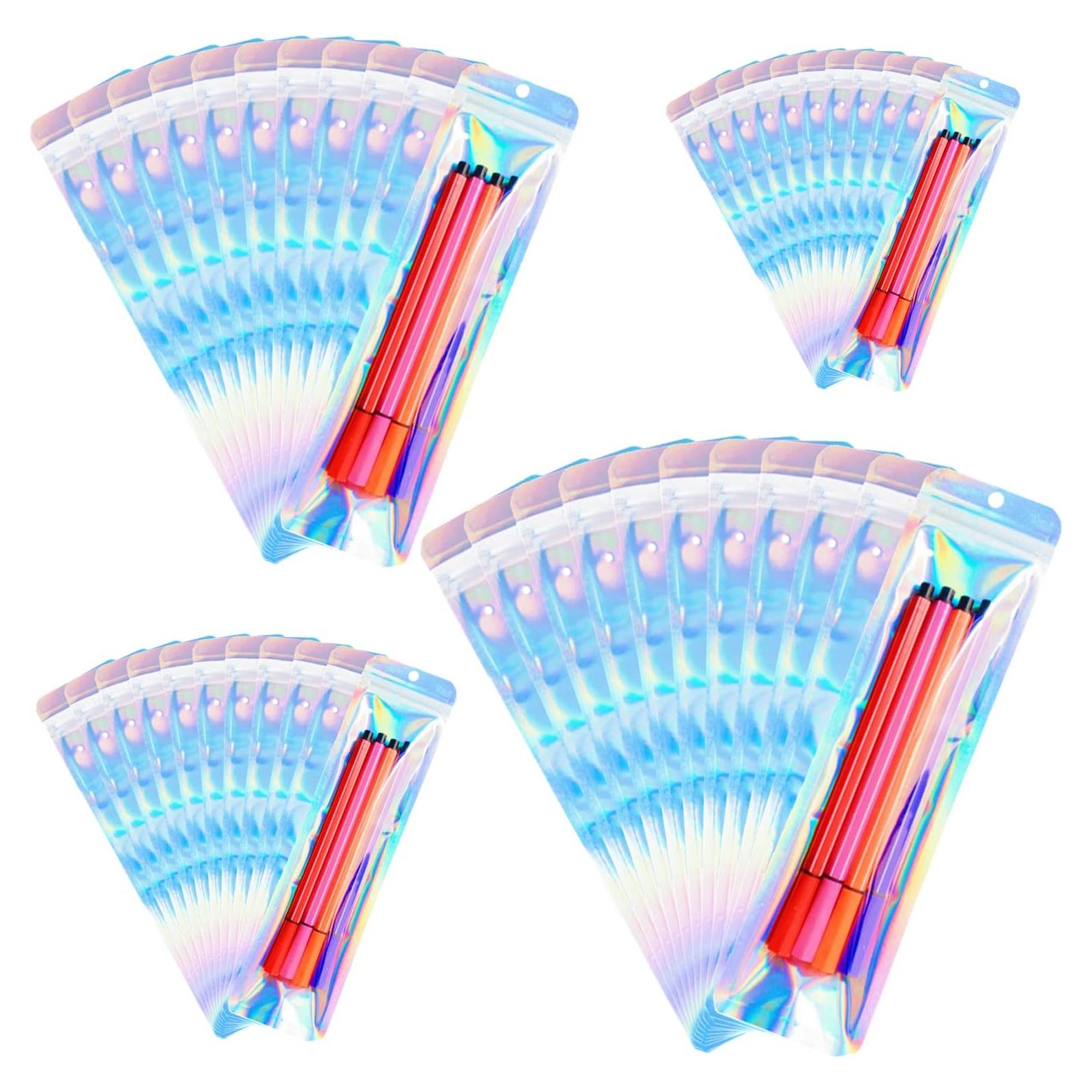 100 Pack Pen Packaging Bags Packaging Holographic Bags for Small Business Jewelry,Lip Gloss,Pen, (2.4x9inch)