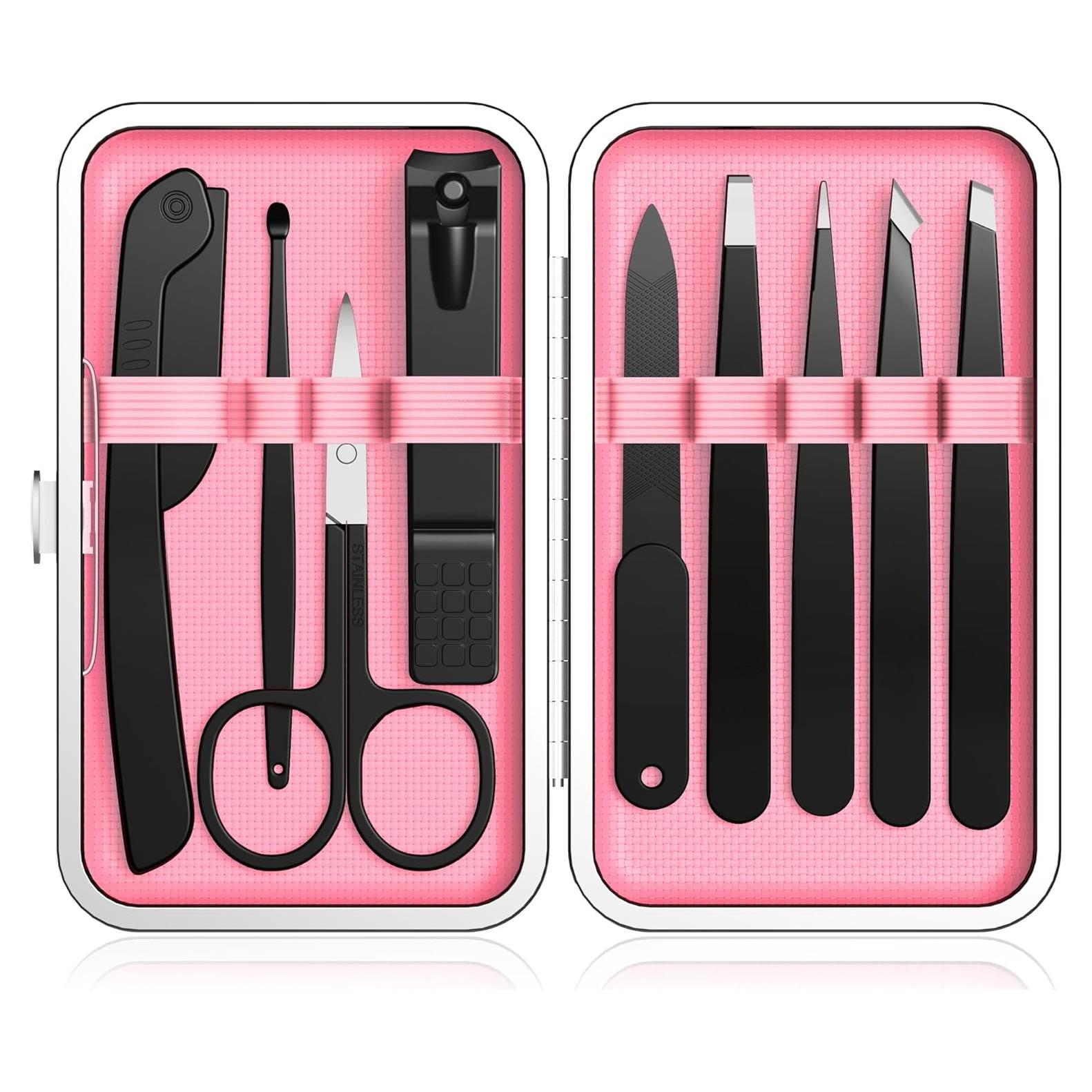 Juego de Pinzas Yougai 9 Piezas Acero Inoxidable Rosa