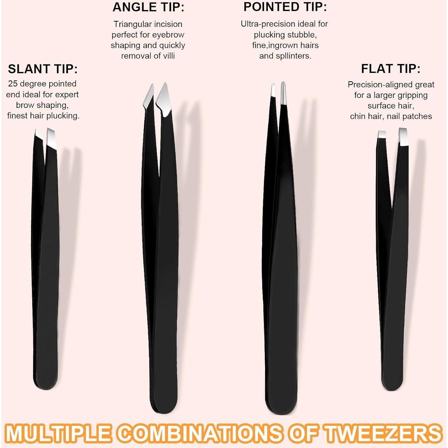 Juego de Pinzas Yougai 9 Piezas Acero Inoxidable Rosa