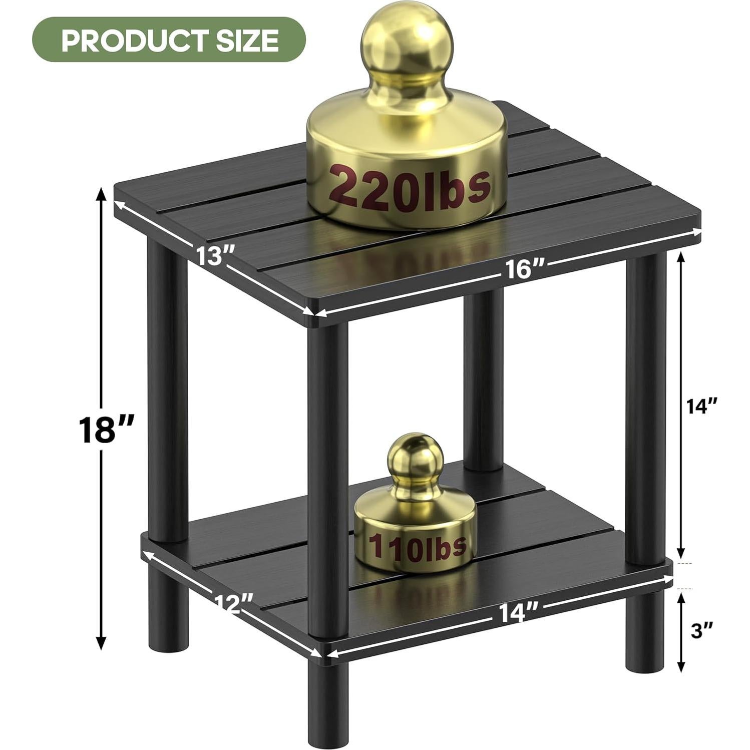 Mesa Lateral Exterior LEJANEOYE de Bambú 2 Niveles Negra