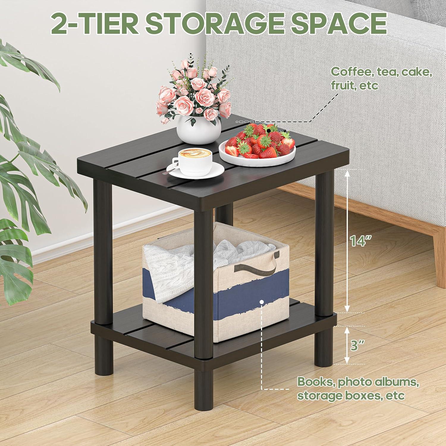 Mesa Lateral Exterior LEJANEOYE de Bambú 2 Niveles Negra