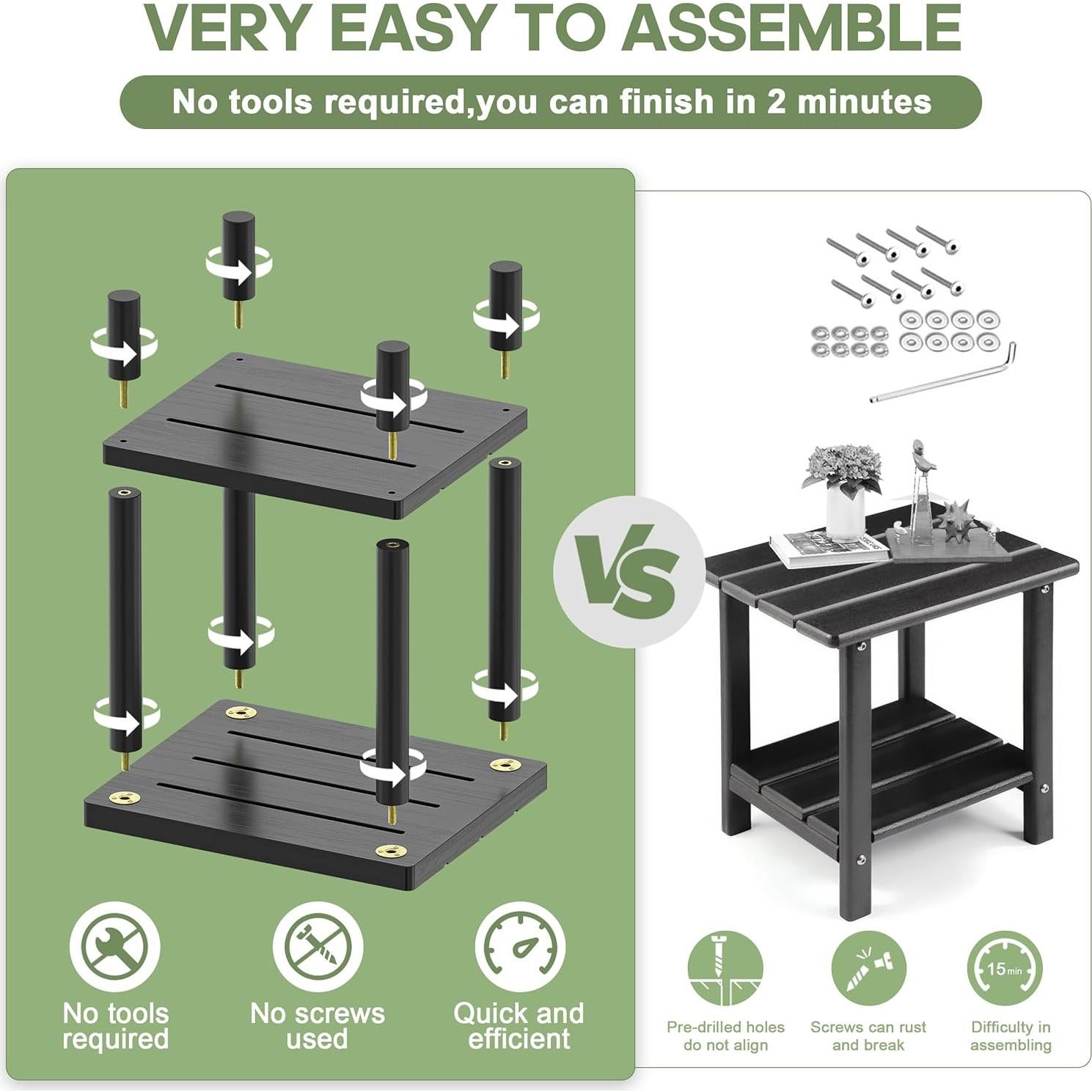 Mesa Lateral Exterior LEJANEOYE de Bambú 2 Niveles Negra